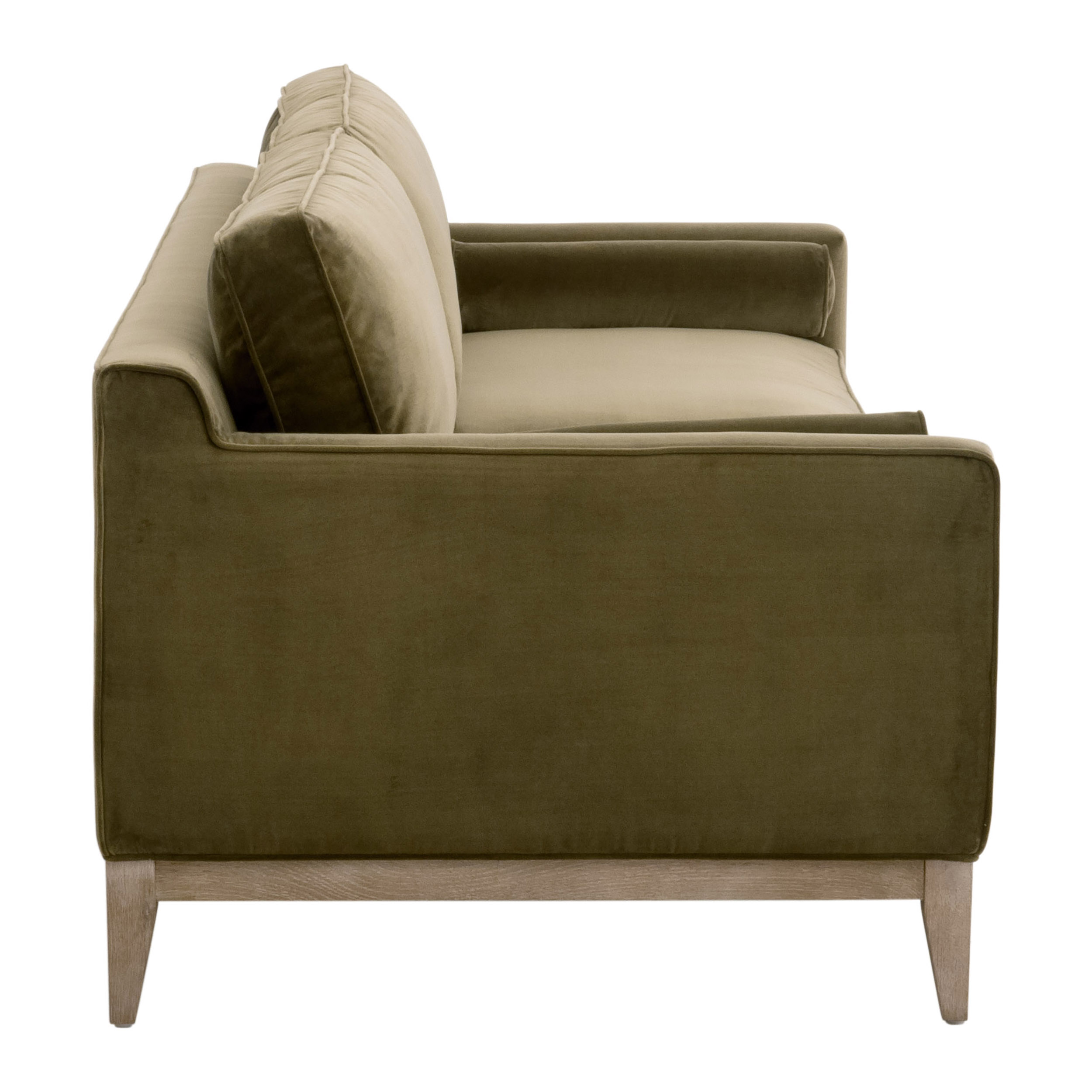 Essentials Parker 86" Post Modern Sofa - Olive Velvet, Natural Gray Oak