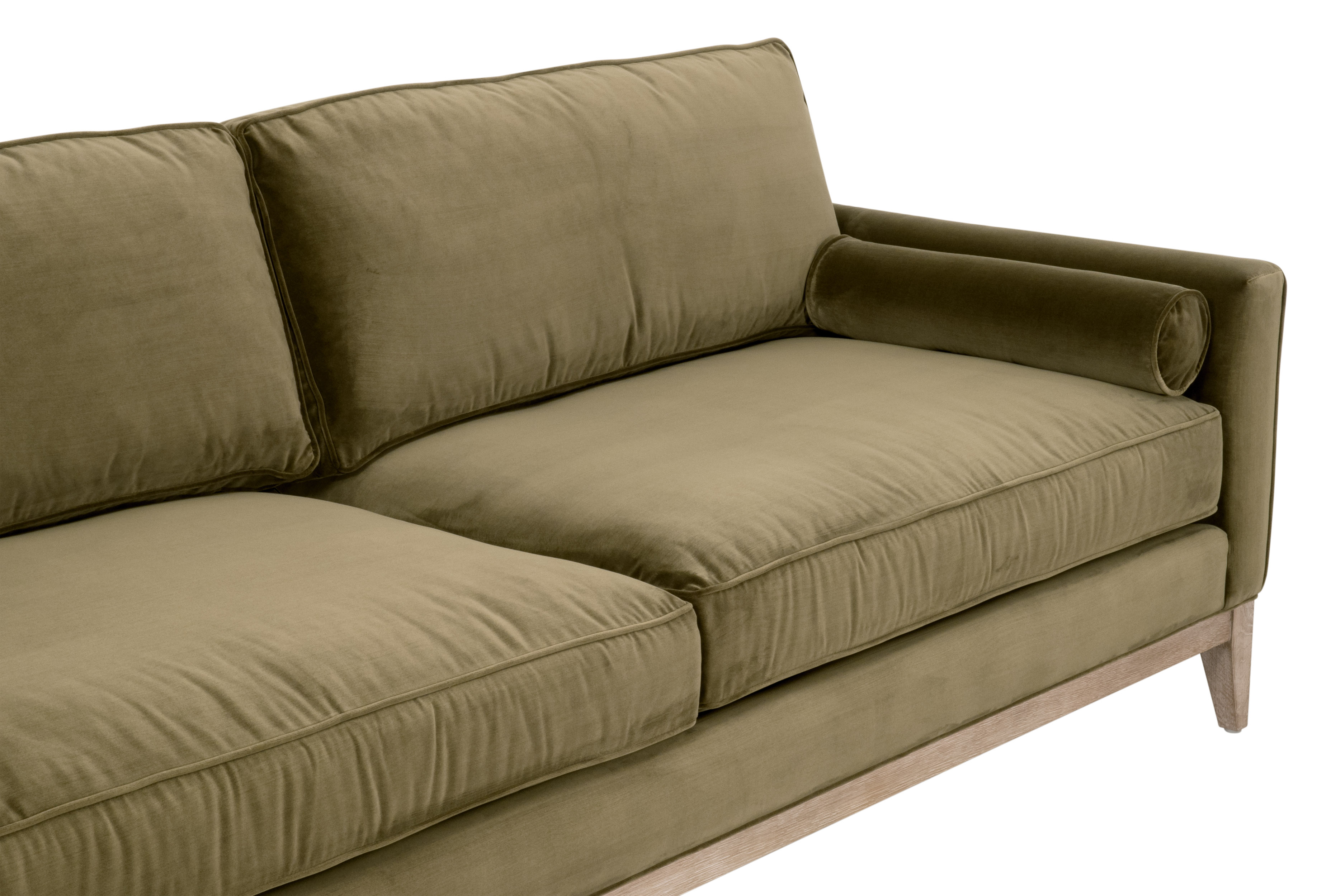 Essentials Parker 86" Post Modern Sofa - Olive Velvet, Natural Gray Oak