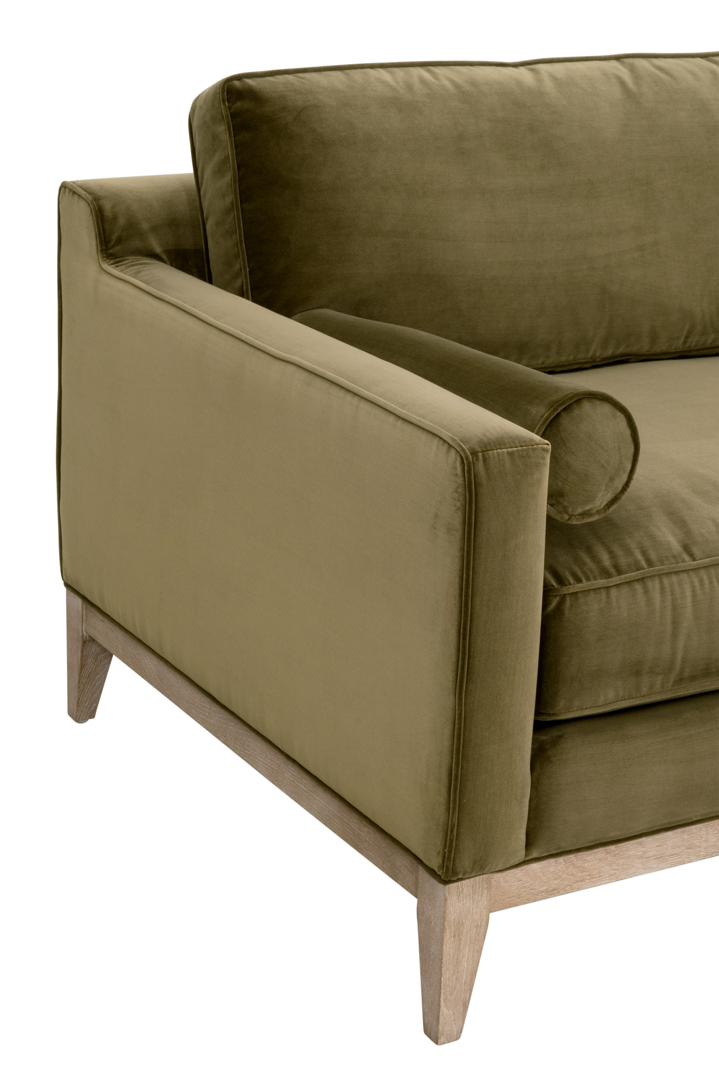 Essentials Parker 86" Post Modern Sofa - Olive Velvet, Natural Gray Oak