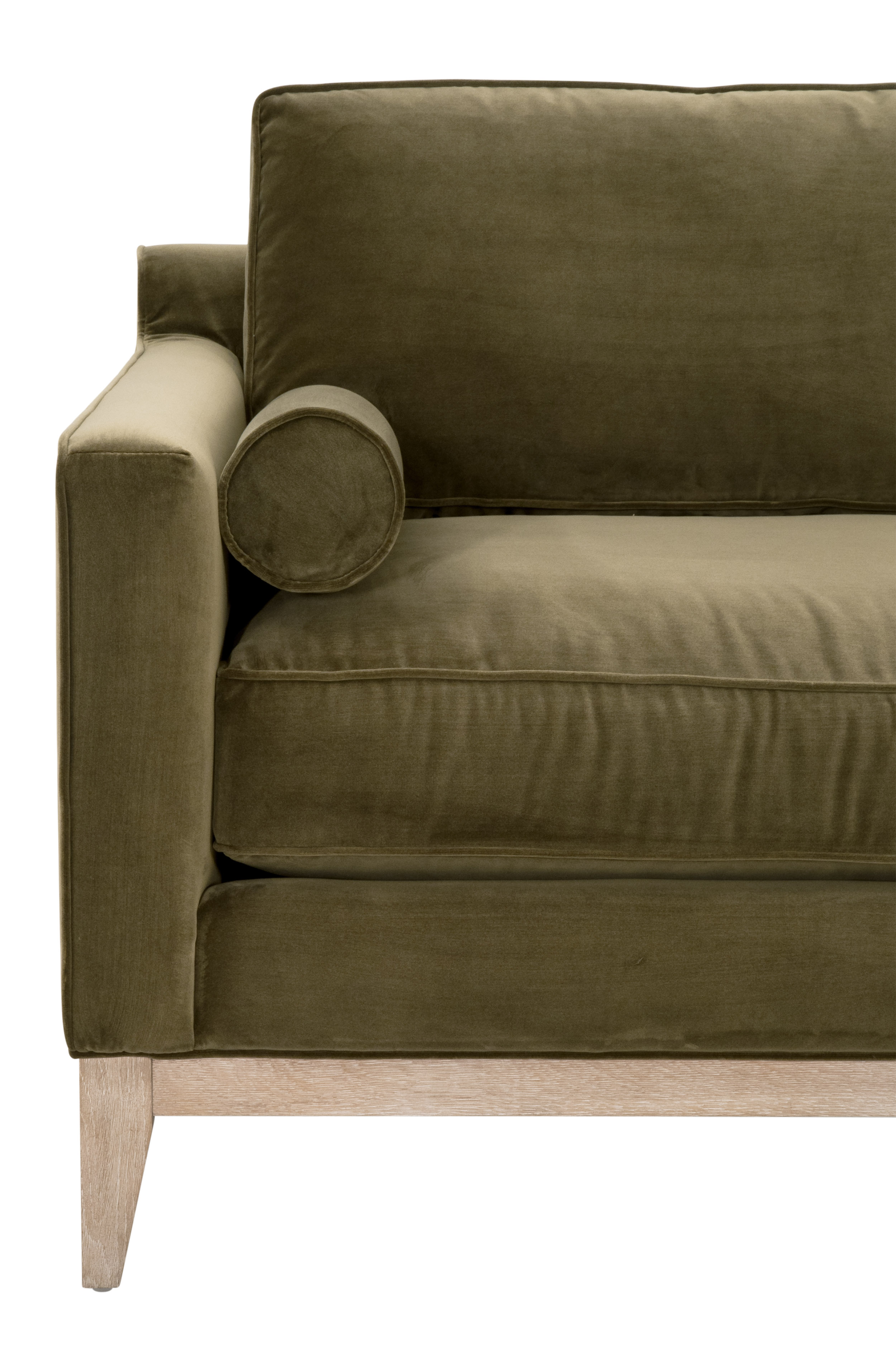 Essentials Parker 86" Post Modern Sofa - Olive Velvet, Natural Gray Oak