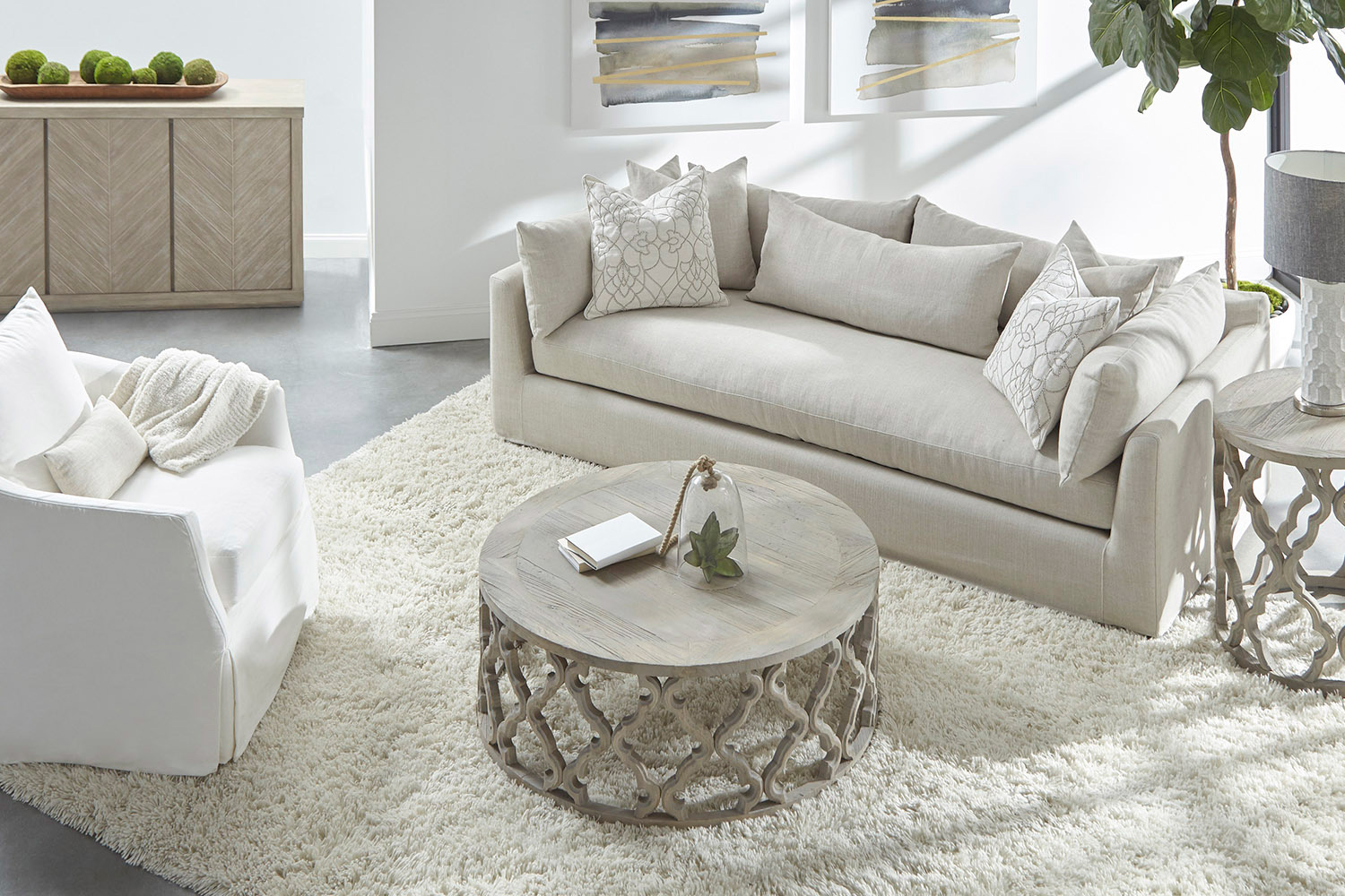 Essentials - Haven 96" Lounge Slipcover Sofa in Bisque