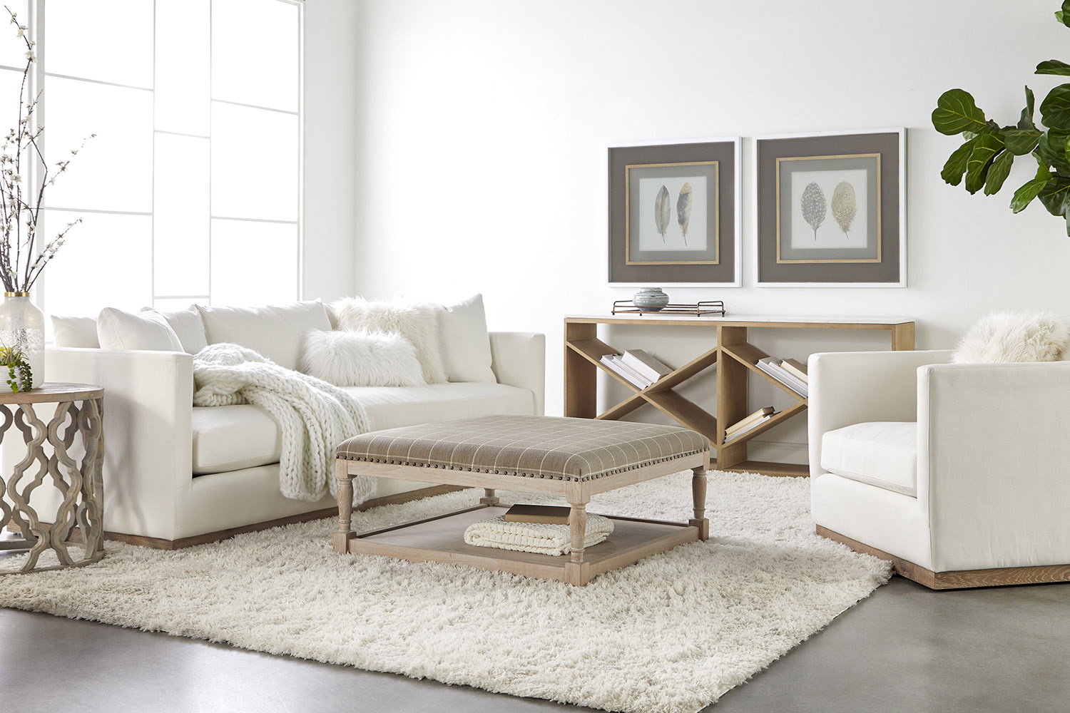 Essentials - Siena 96" Plinth Base Sofa in LiveSmart Machale Ivory