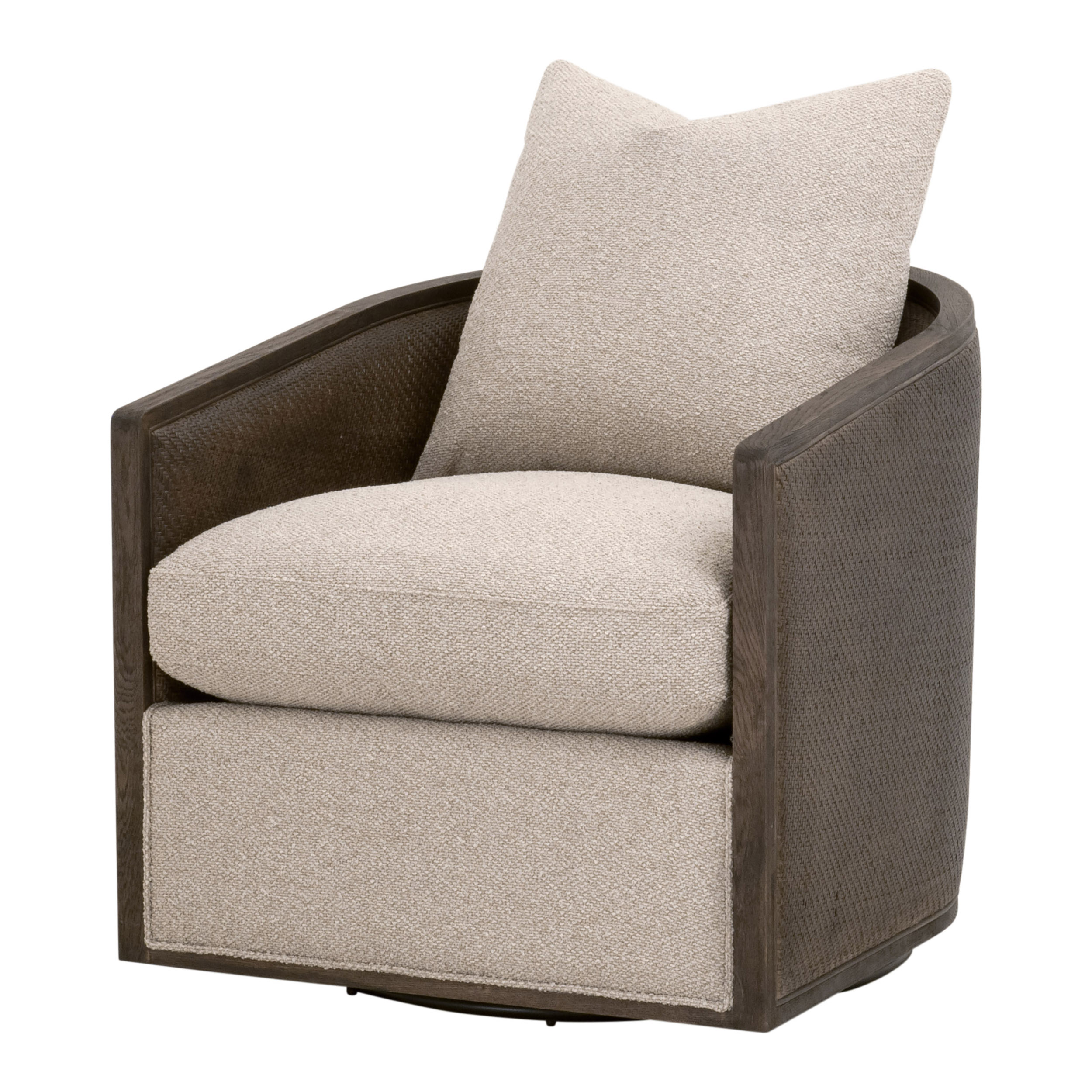 Essentials™ McGuire Swivel Club Chair - LiveSmart Gellar-Jute, Matte Brown Oak/Cane