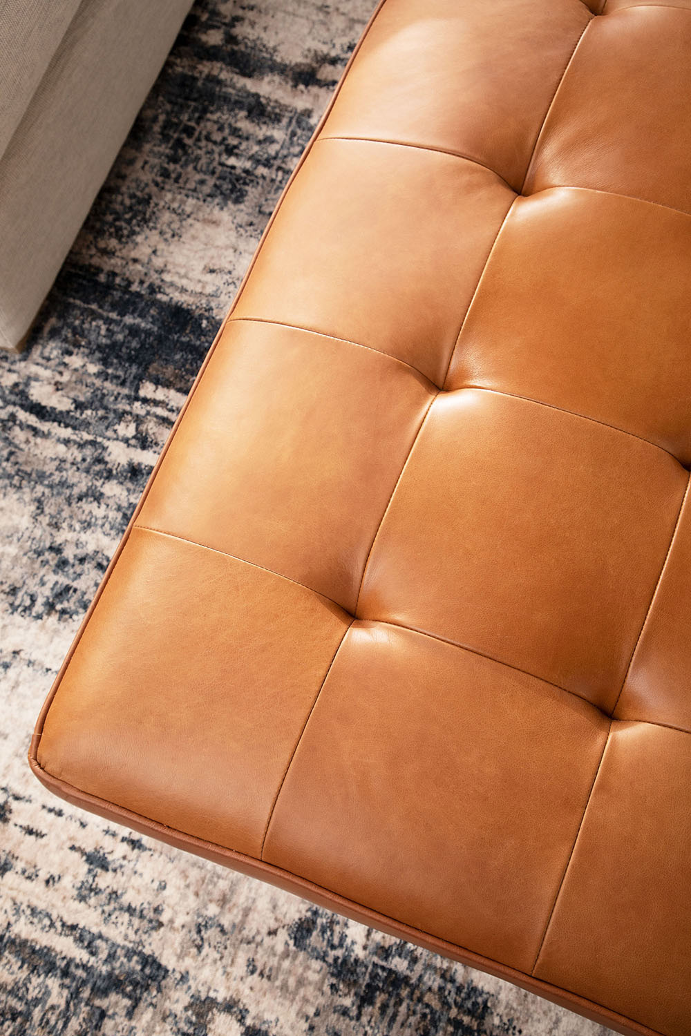 Essentials Brule Upholstered Coffee Table - Whiskey Brown Brushed Brass