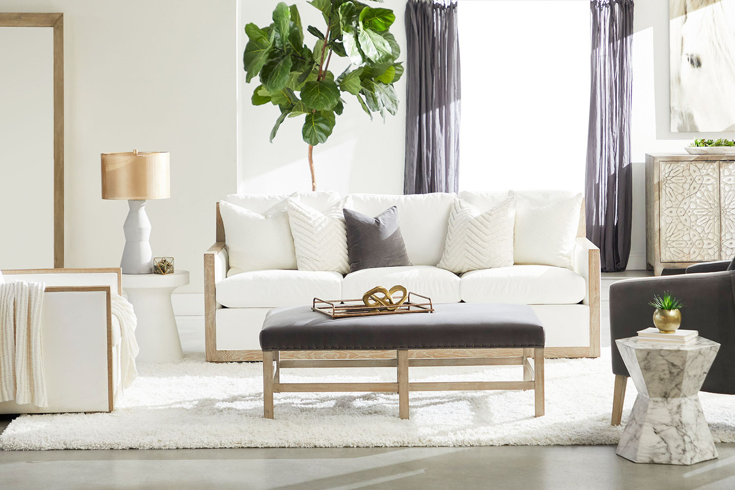 Essentials - Manhattan Wood Trim Sofa Chair in LiveSmart Peyton Pearl Natural Gray