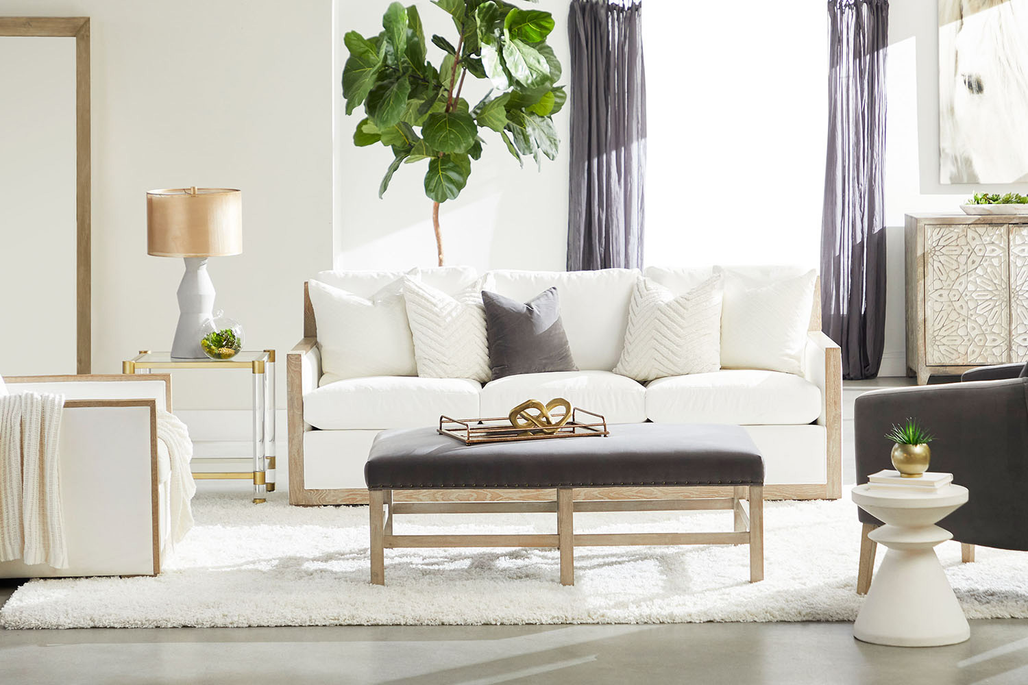 Essentials - Manhattan 85" Wood Trim Sofa in LiveSmart Peyton Pearl Natural Gray