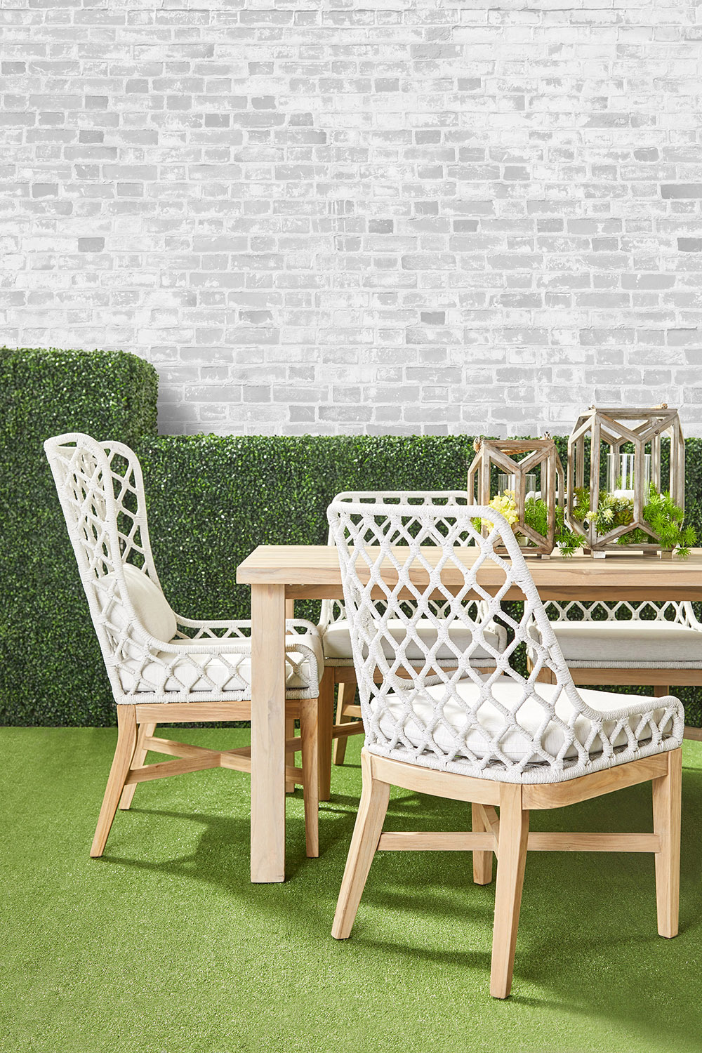 Essentials - Woven Lattis Outdoor Dining Chair in White Speckle