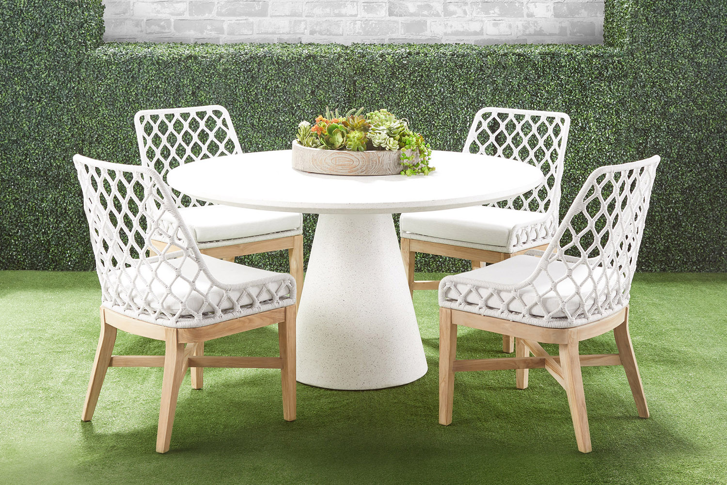 Essentials - Woven Lattis Outdoor Dining Chair in White Speckle