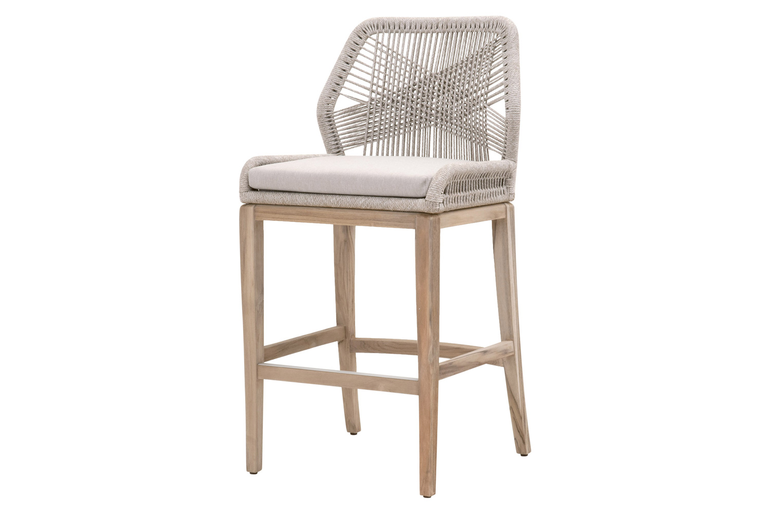 Essentials Woven Loom Outdoor Barstool - Taupe White Gray Teak