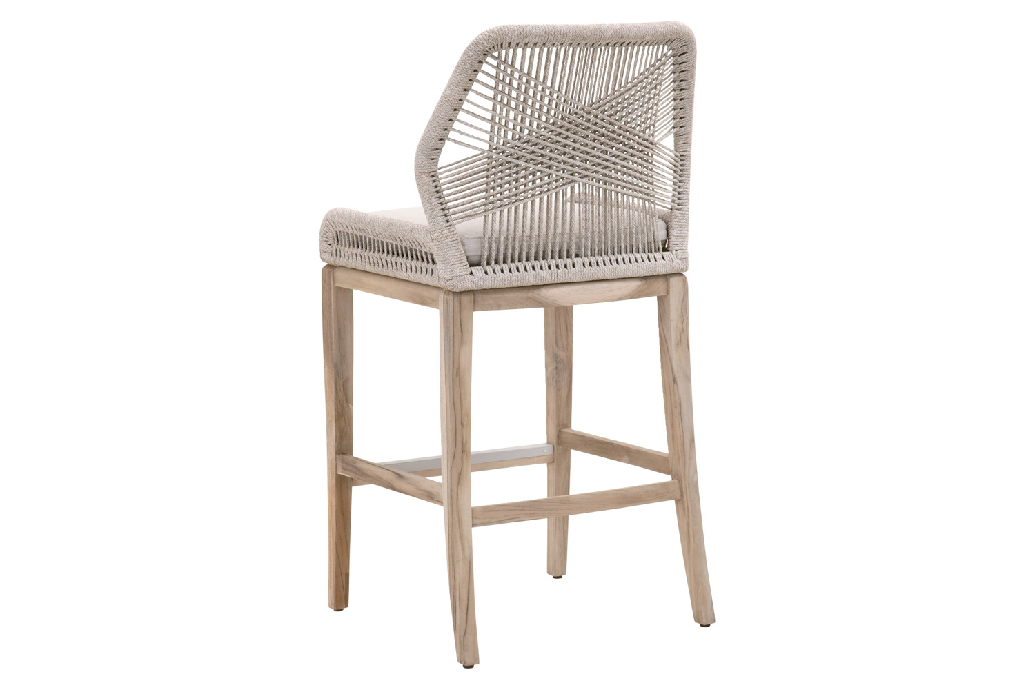 Essentials Woven Loom Outdoor Barstool - Taupe White Gray Teak