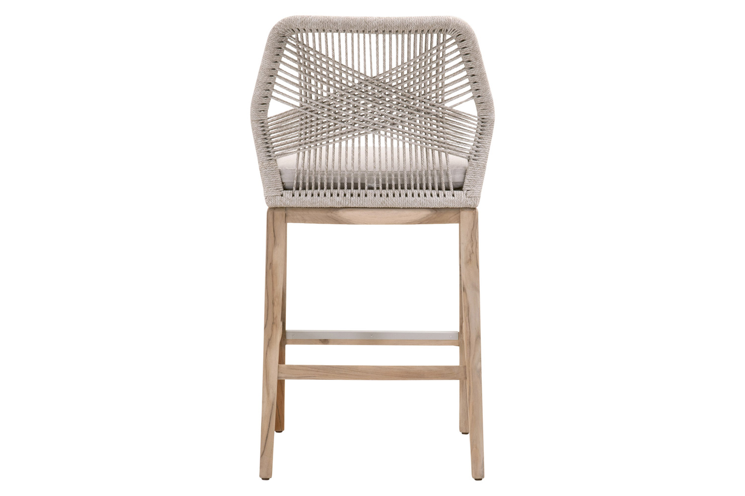 Essentials Woven Loom Outdoor Barstool - Taupe White Gray Teak