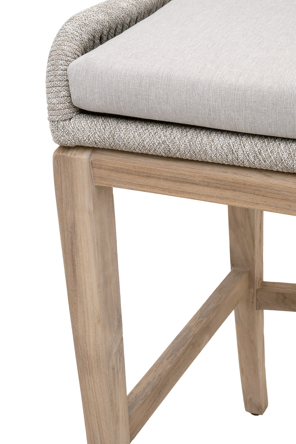 Essentials Woven Loom Outdoor Barstool - Taupe White Gray Teak