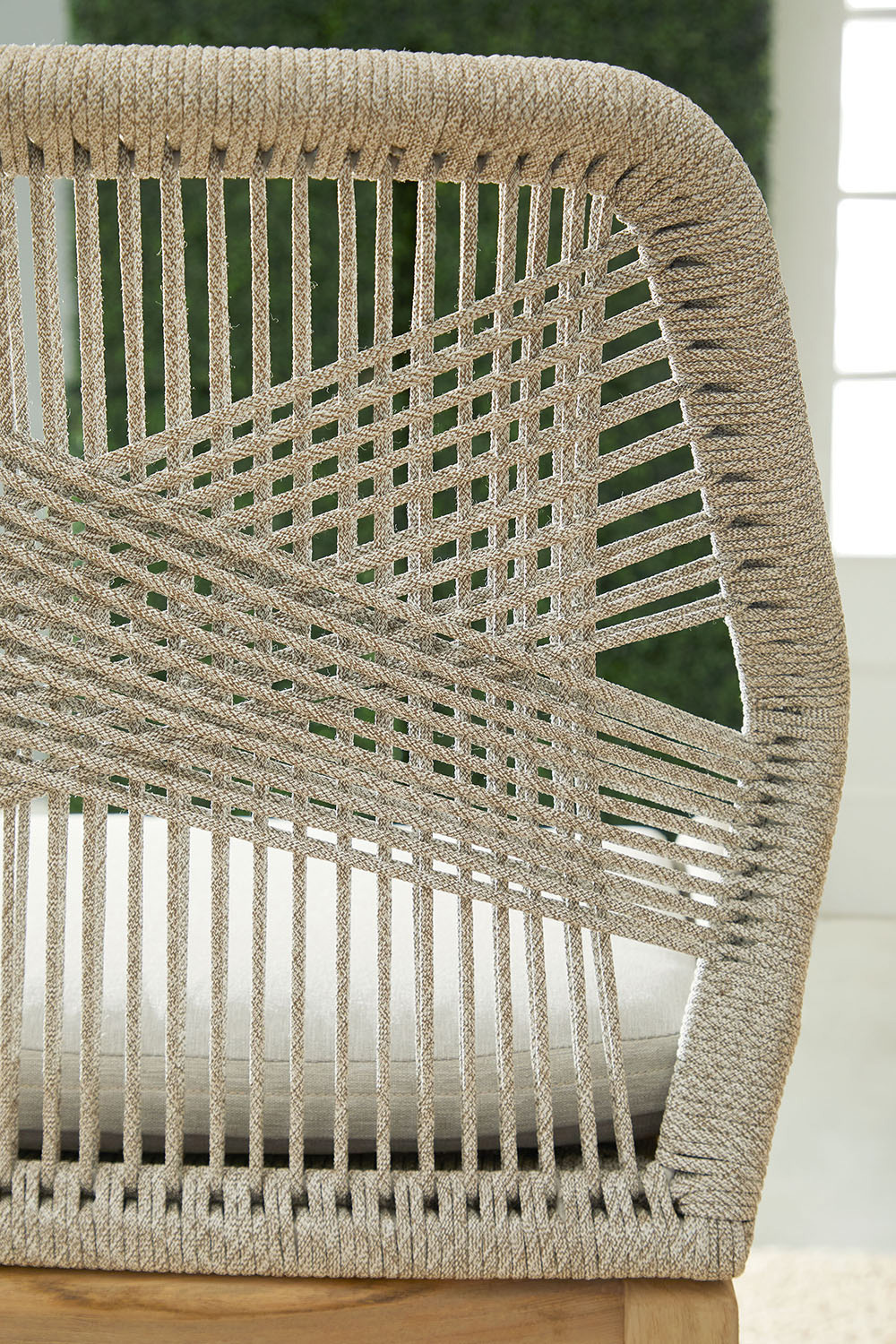 Essentials Woven Loom Outdoor Barstool - Taupe White Gray Teak