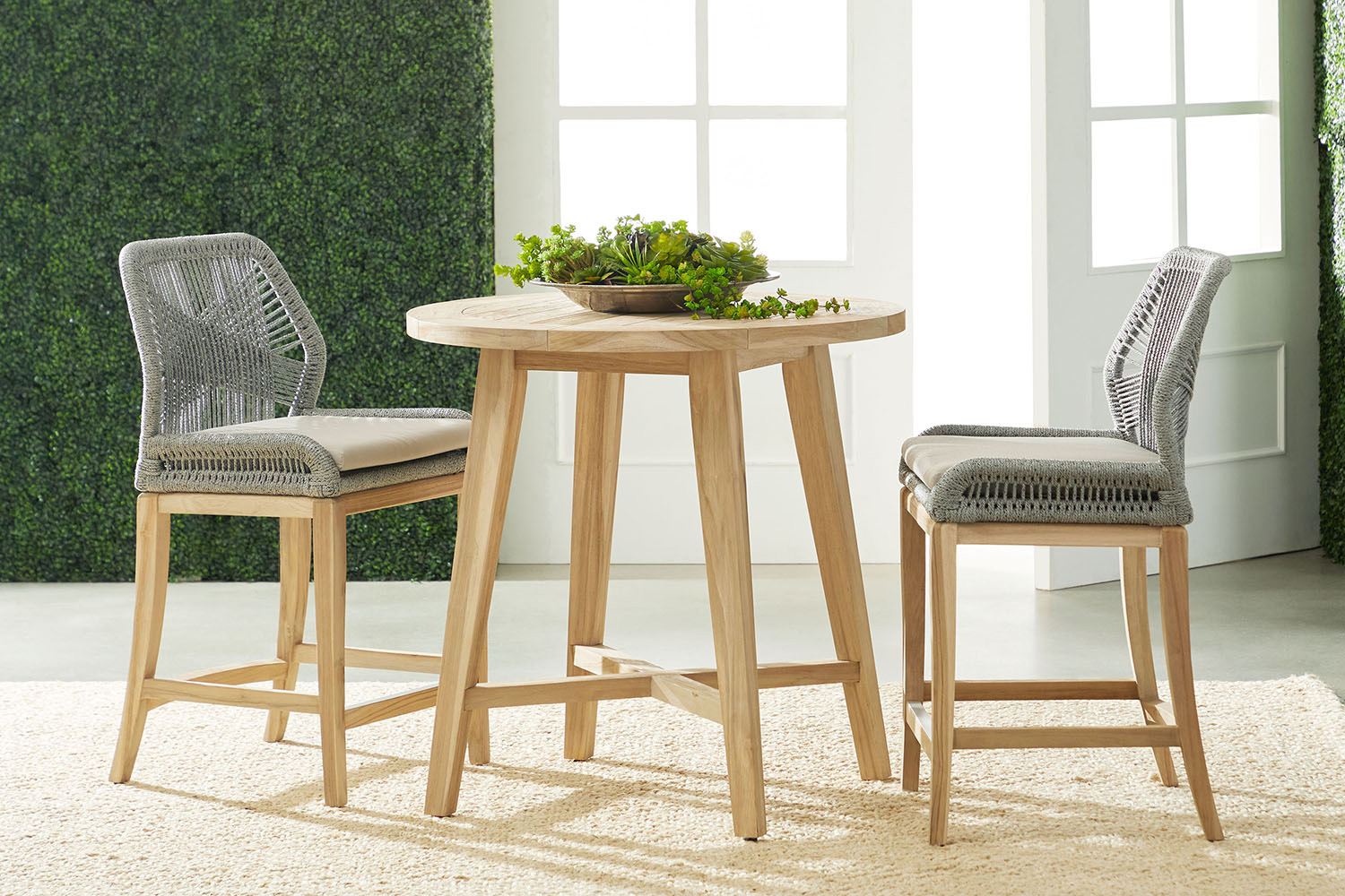 Essentials Woven Loom Outdoor Counter Stool - Platinum Reinforced