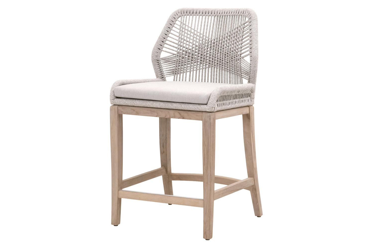 Essentials Woven Loom Outdoor Counter Stool - Taupe White Gray Teak