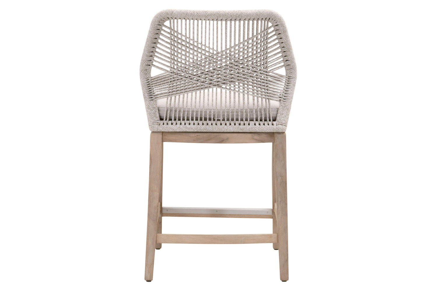 Essentials Woven Loom Outdoor Counter Stool - Taupe White Gray Teak