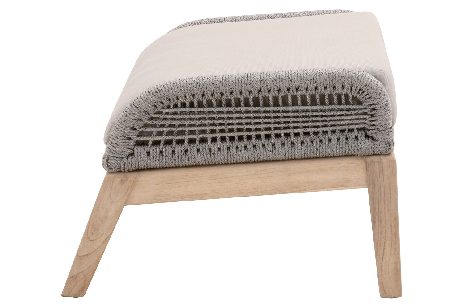 Essentials Woven Loom Outdoor Footstool - Platinum and Gray Teak Reinforced