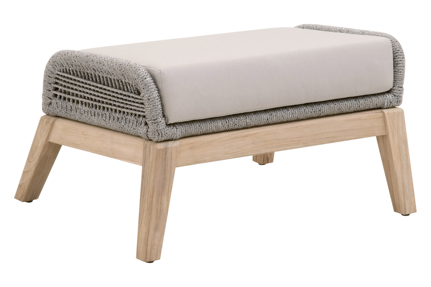 Essentials Woven Loom Outdoor Footstool - Platinum and Gray Teak Reinforced