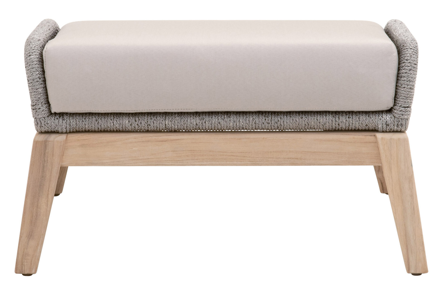 Essentials Woven Loom Outdoor Footstool - Platinum and Gray Teak Reinforced