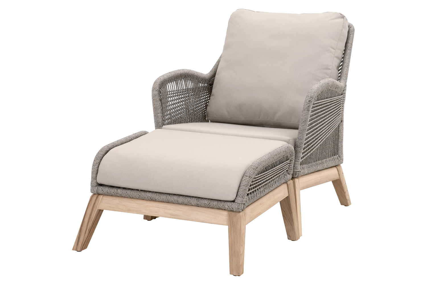 Essentials Woven Loom Outdoor Footstool - Platinum and Gray Teak Reinforced