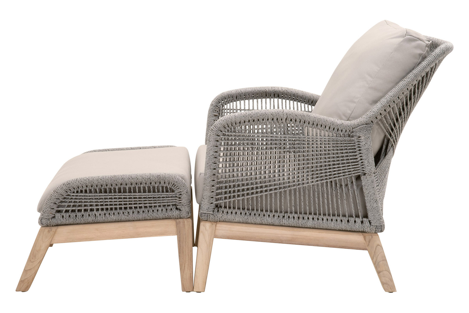 Essentials Woven Loom Outdoor Footstool - Platinum and Gray Teak Reinforced