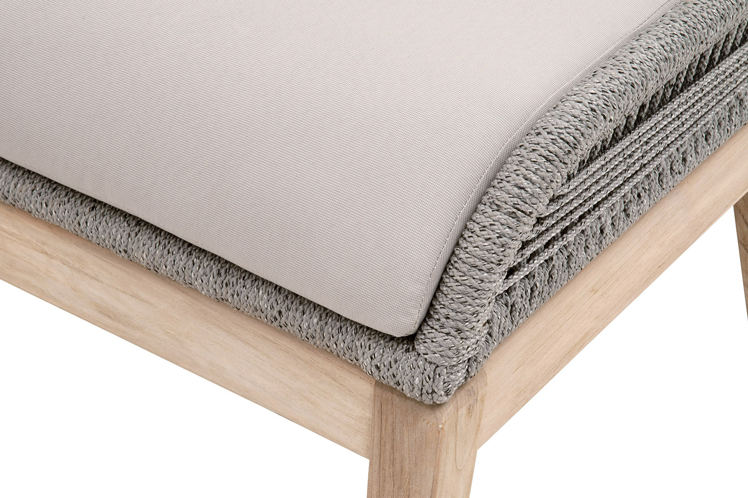 Essentials Woven Loom Outdoor Footstool - Platinum and Gray Teak Reinforced