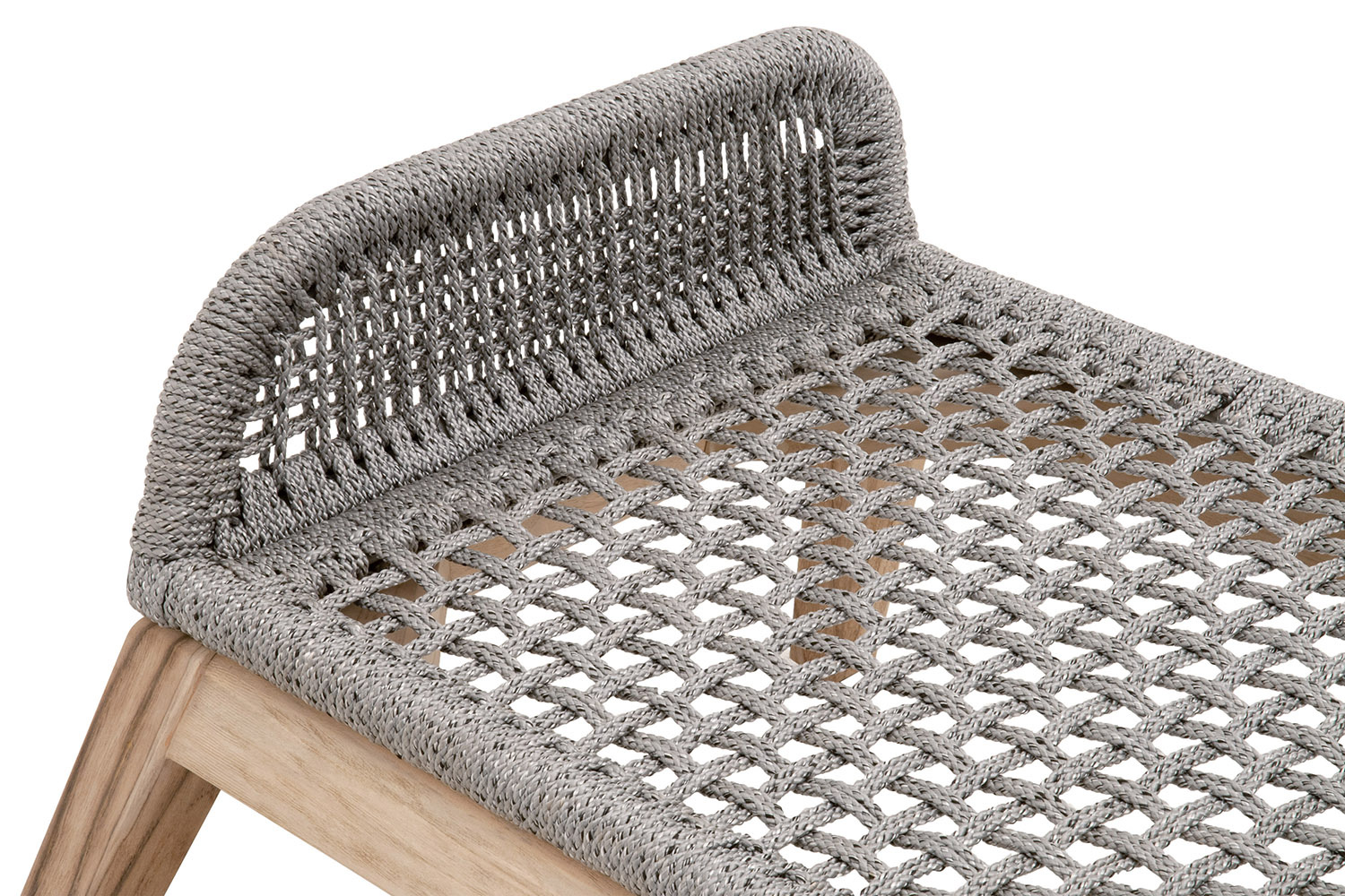 Essentials Woven Loom Outdoor Footstool - Platinum and Gray Teak Reinforced