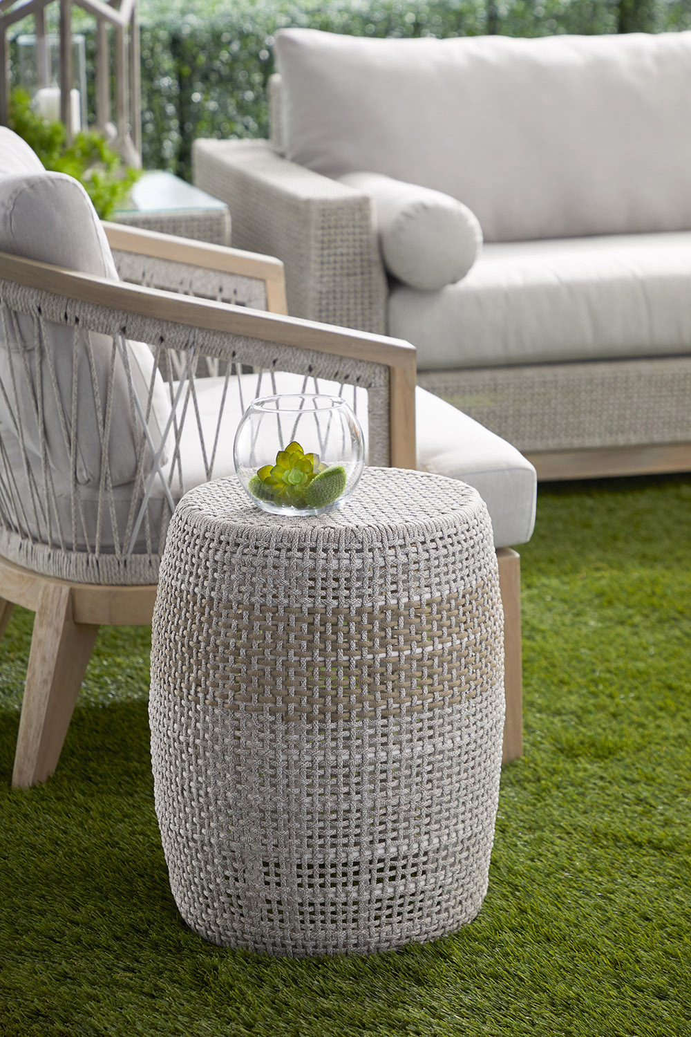 Essentials - Woven Loom Accent Table in Taupe