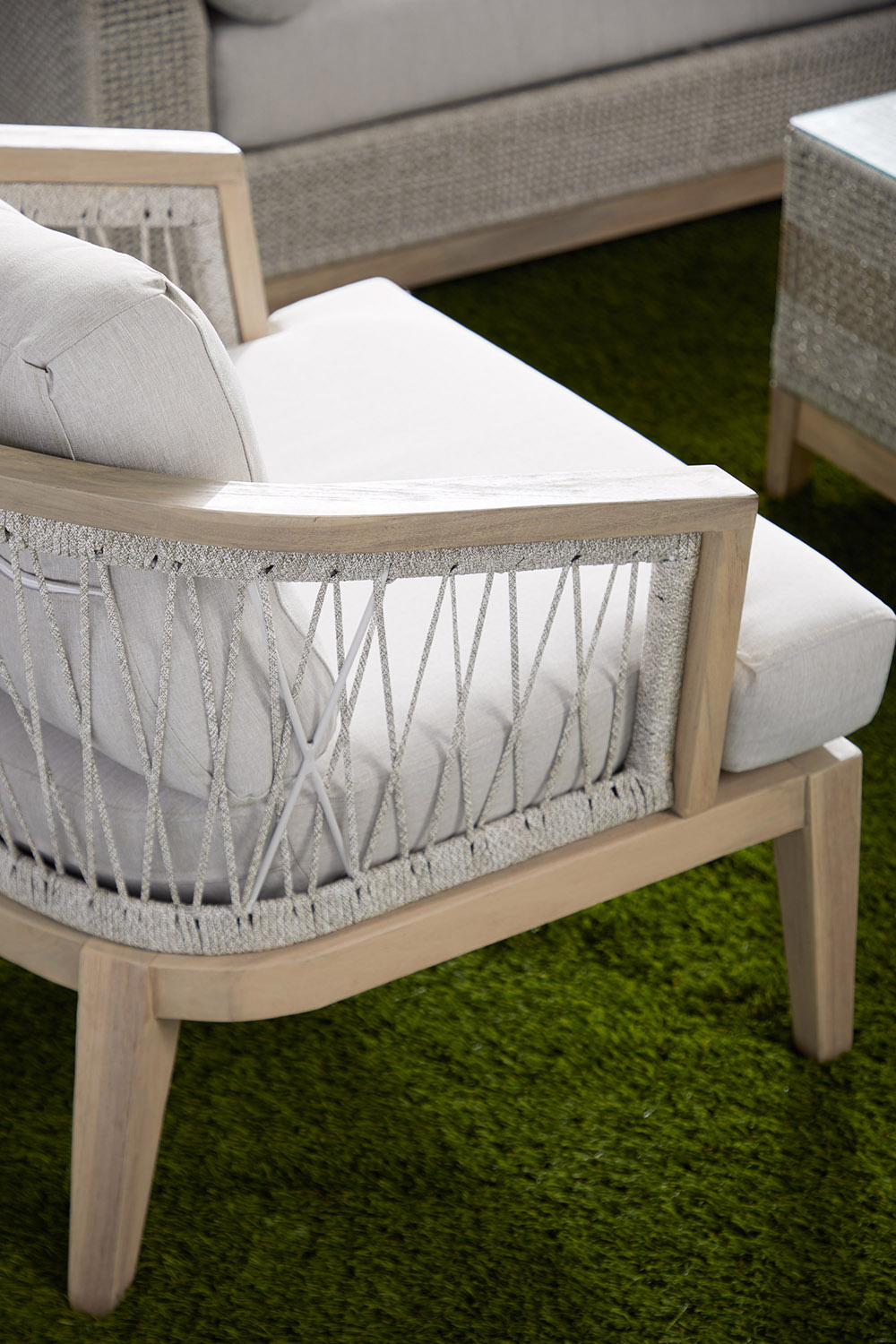 Essentials - Woven Web Outdoor Club Chair in Taupe White