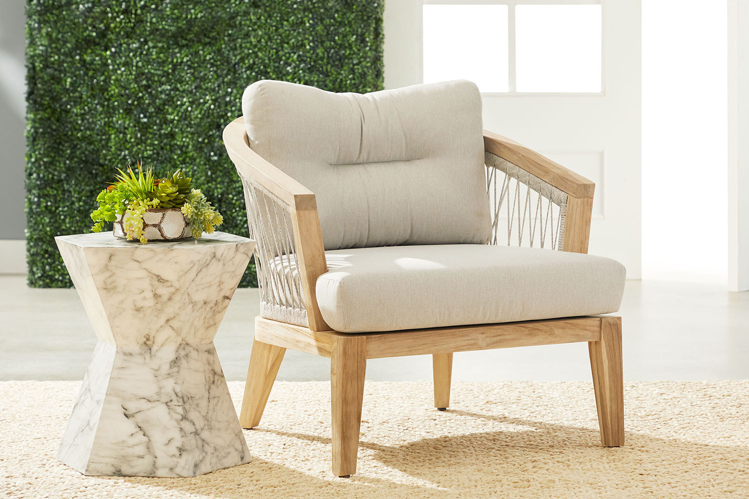 Essentials - Woven Web Outdoor Club Chair in Taupe White