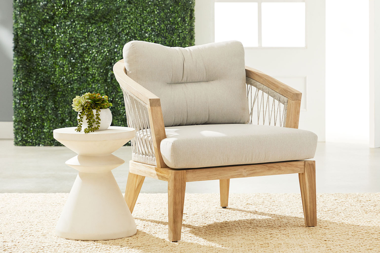 Essentials - Woven Web Outdoor Club Chair in Taupe White