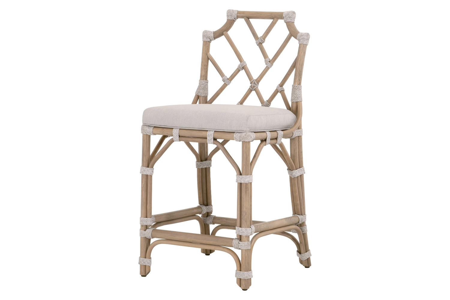 Essentials - Woven Bayview Counter Stool in Old Gray Rattan Pumice White Taupe