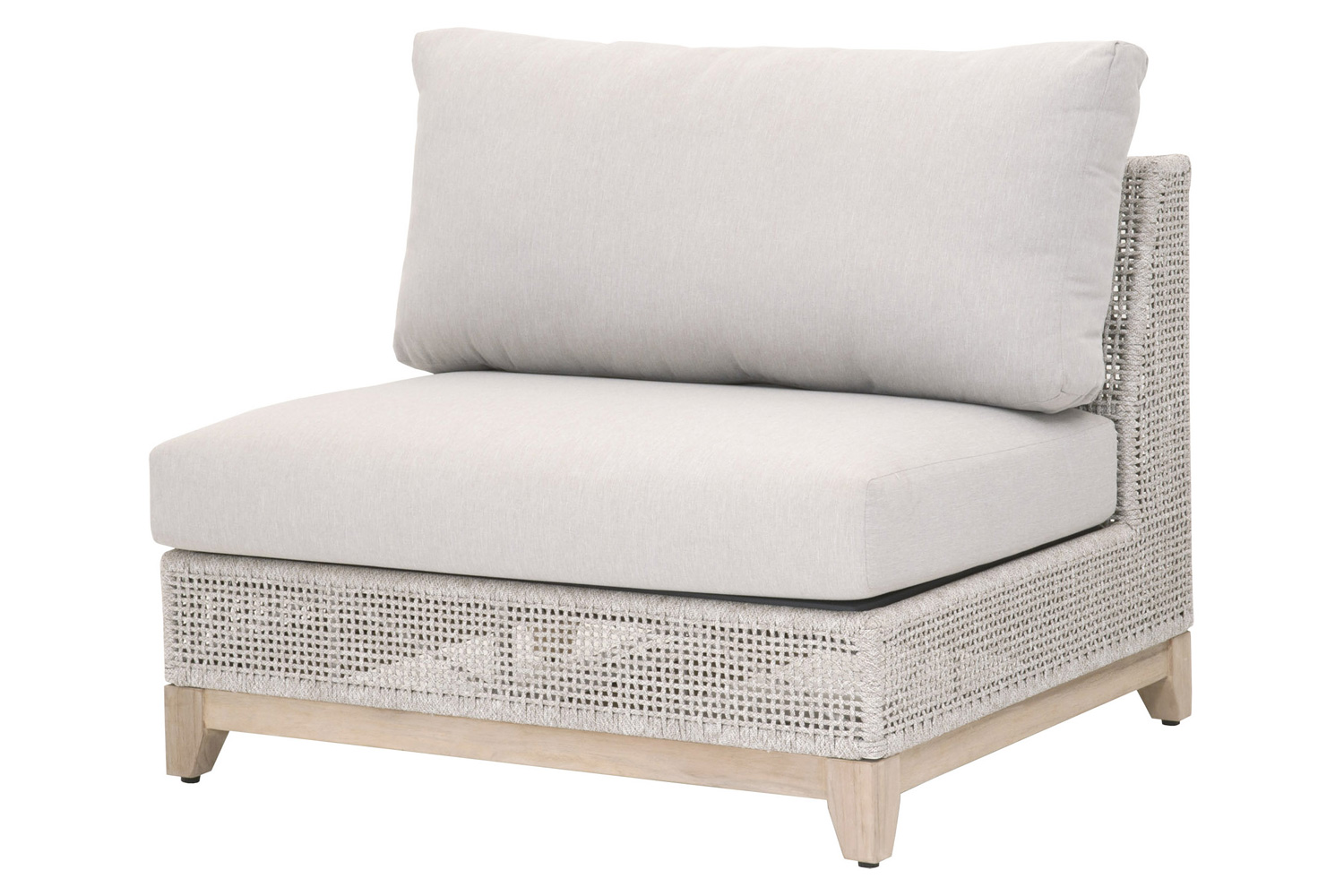 Essentials - Woven Tropez Outdoor Modular Armless Sofa Chair in Gray Teak/Taupe & White Flat, Performance Pumice