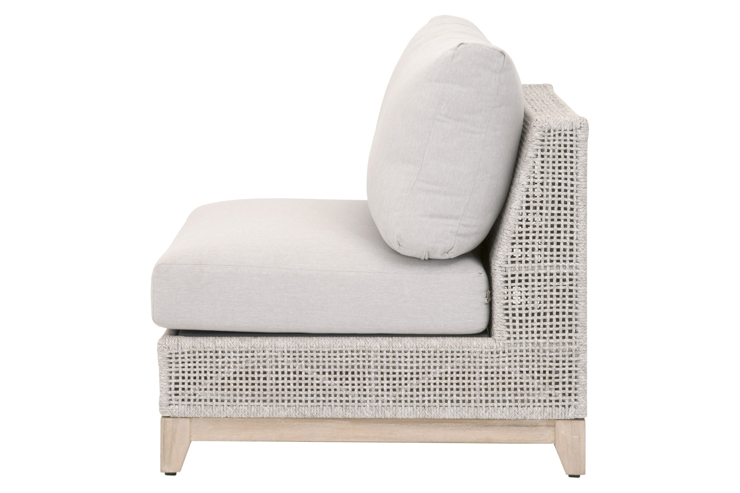 Essentials - Woven Tropez Outdoor Modular Armless Sofa Chair in Gray Teak/Taupe & White Flat, Performance Pumice