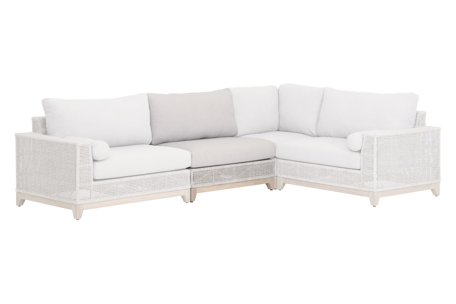 Essentials - Woven Tropez Outdoor Modular Armless Sofa Chair in Gray Teak/Taupe & White Flat, Performance Pumice