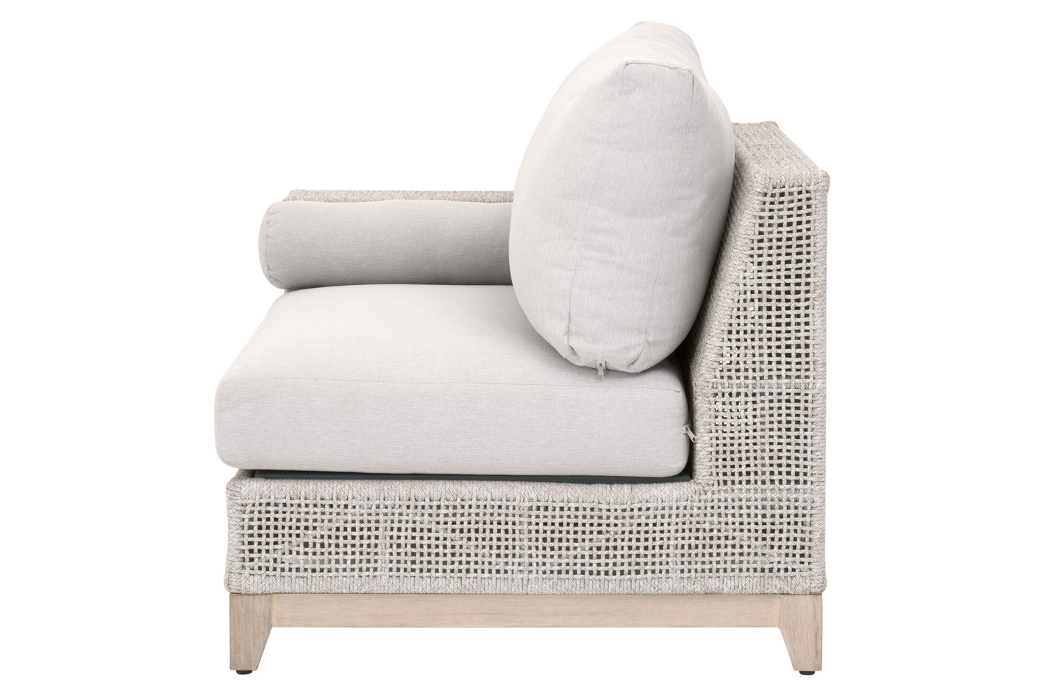 Essentials Woven Tropez Outdoor Modular Left Facing 1-Arm Sofa - Gray Teak/Taupe & White Flat, Performance Pumice