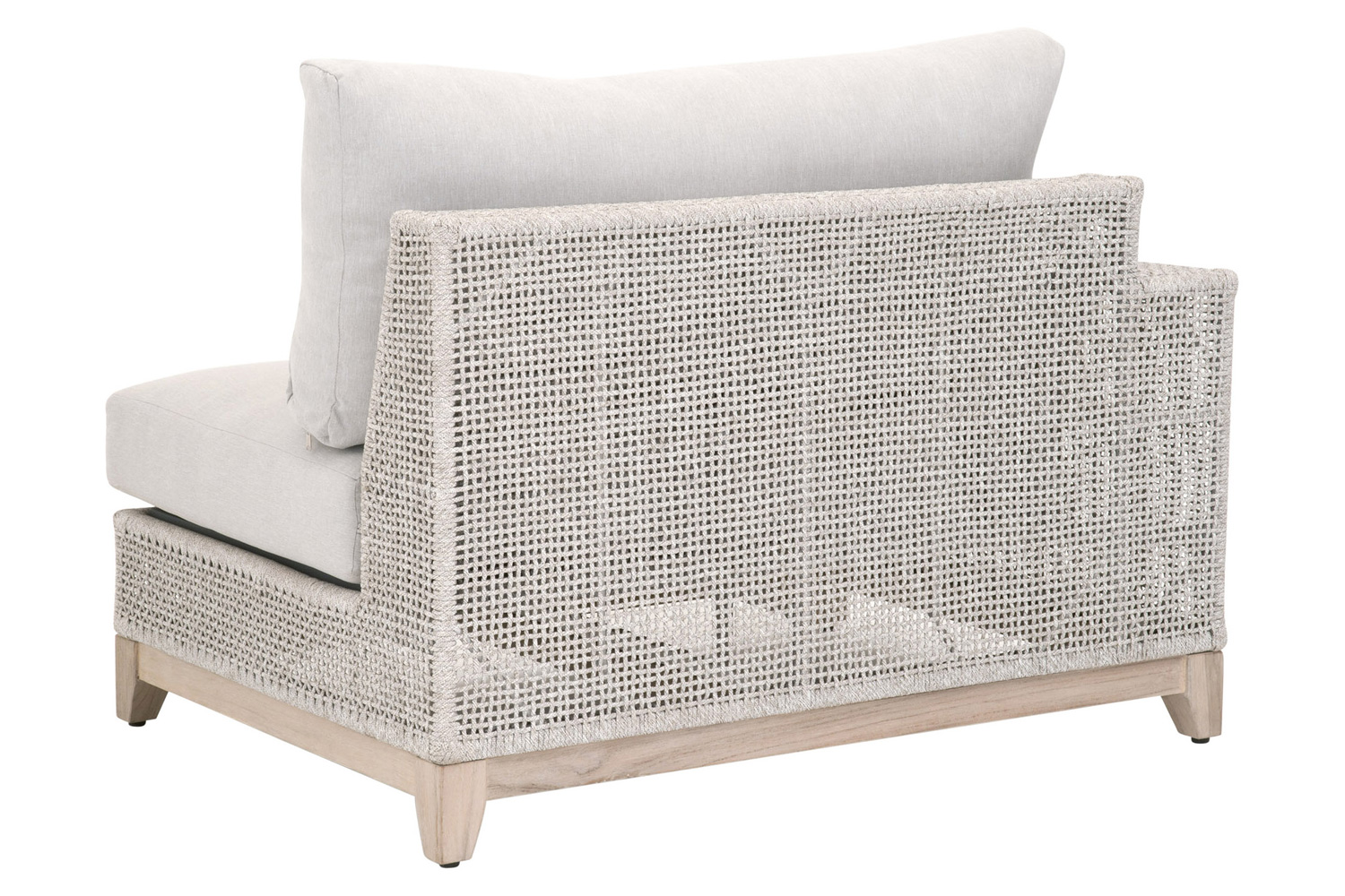 Essentials Woven Tropez Outdoor Modular Left Facing 1-Arm Sofa - Gray Teak/Taupe & White Flat, Performance Pumice