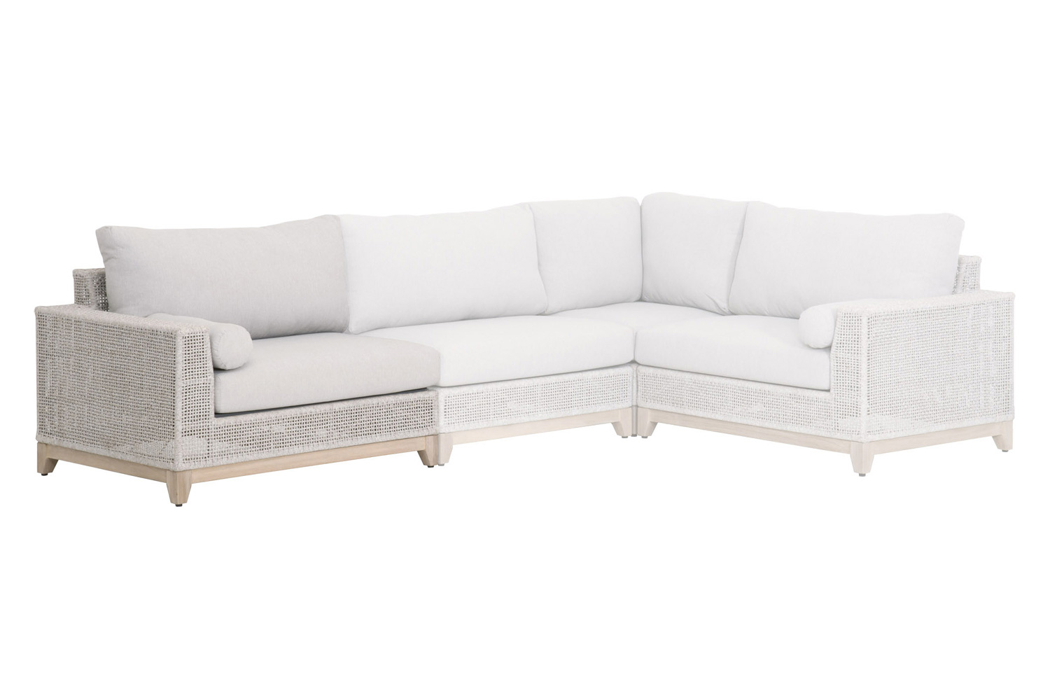 Essentials Woven Tropez Outdoor Modular Left Facing 1-Arm Sofa - Gray Teak/Taupe & White Flat, Performance Pumice