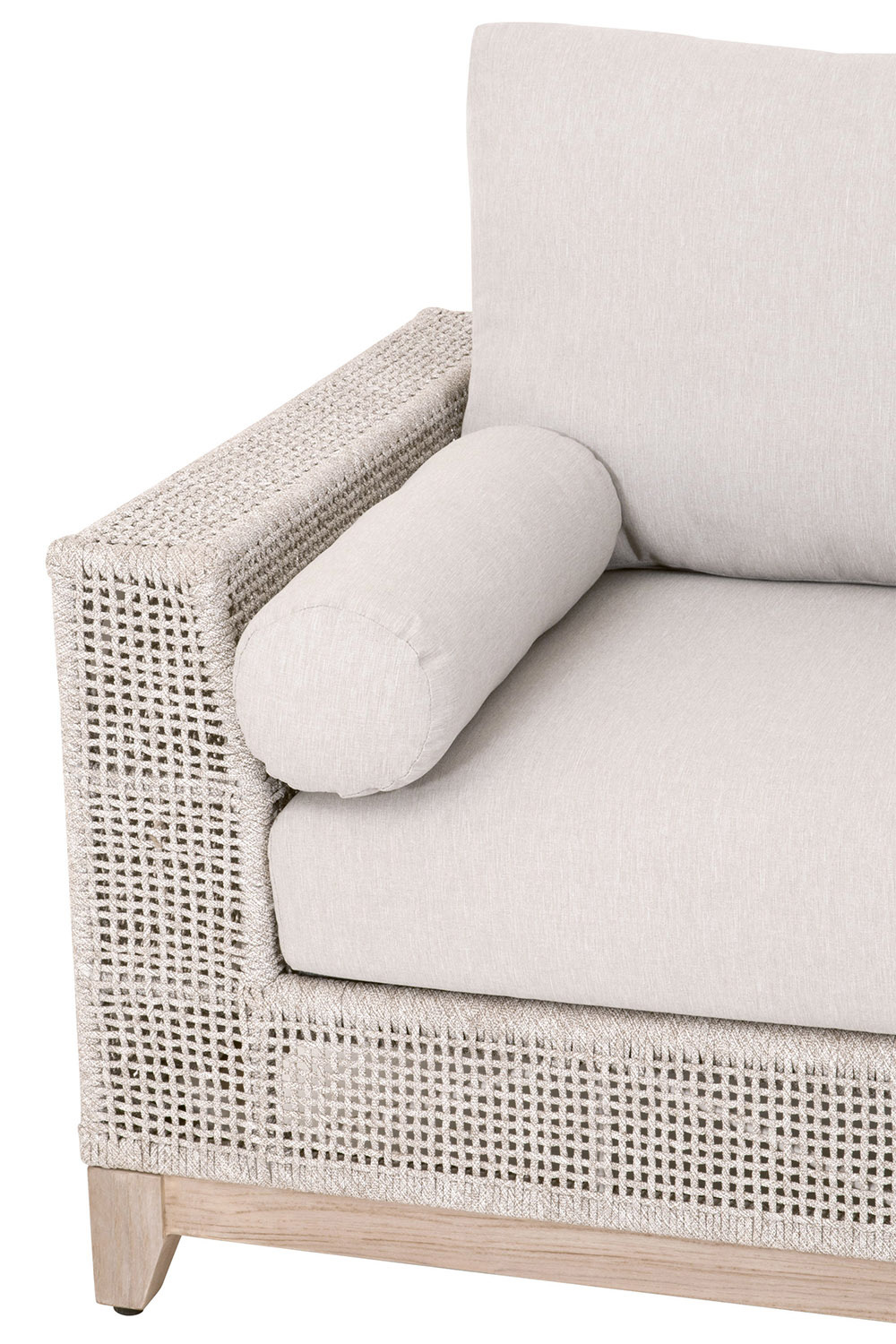 Essentials Woven Tropez Outdoor Modular Left Facing 1-Arm Sofa - Gray Teak/Taupe & White Flat, Performance Pumice