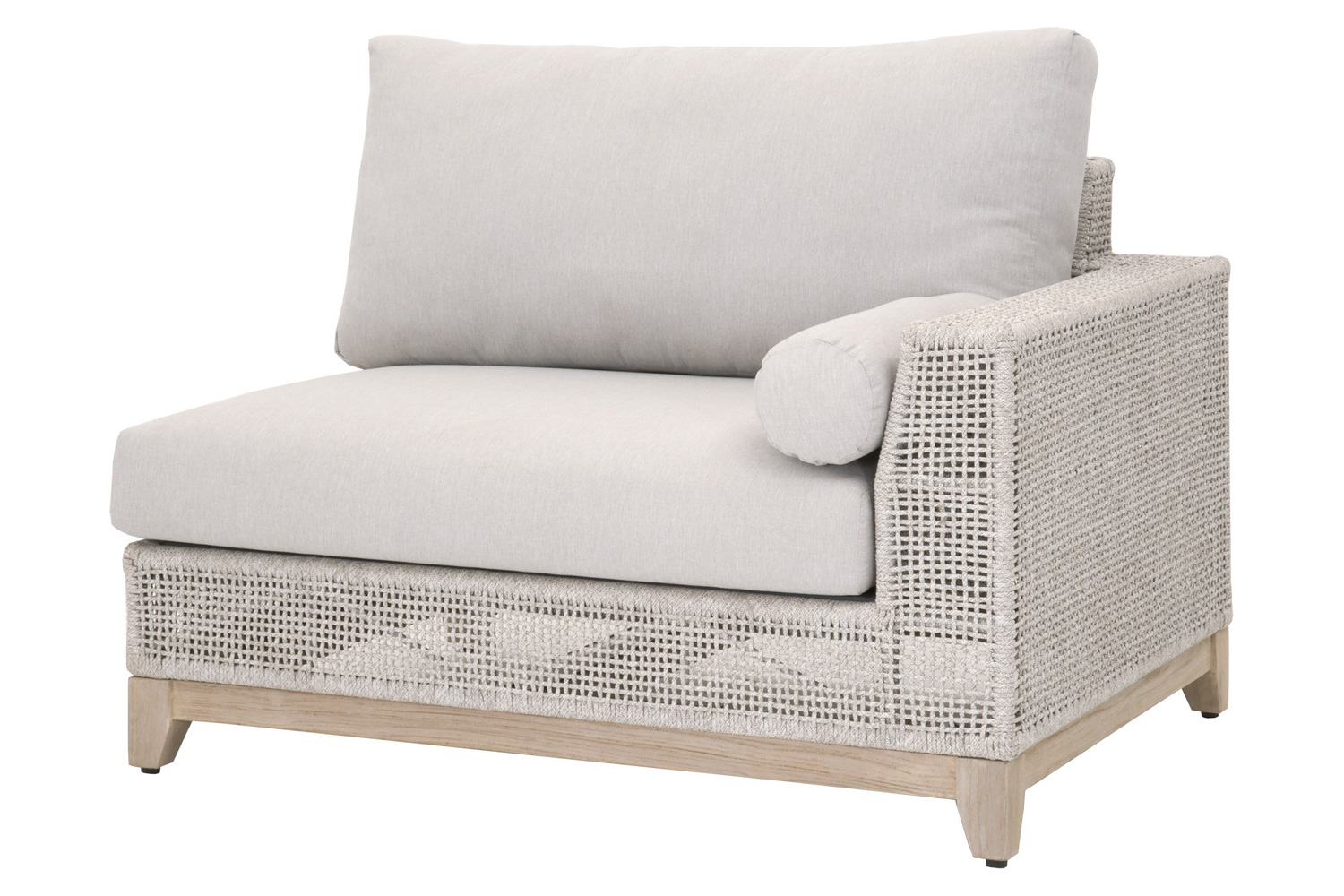 Essentials Woven Tropez Outdoor Modular Right Facing 1-Arm Sofa - Gray Teak/Taupe & White Flat, Performance Pumice