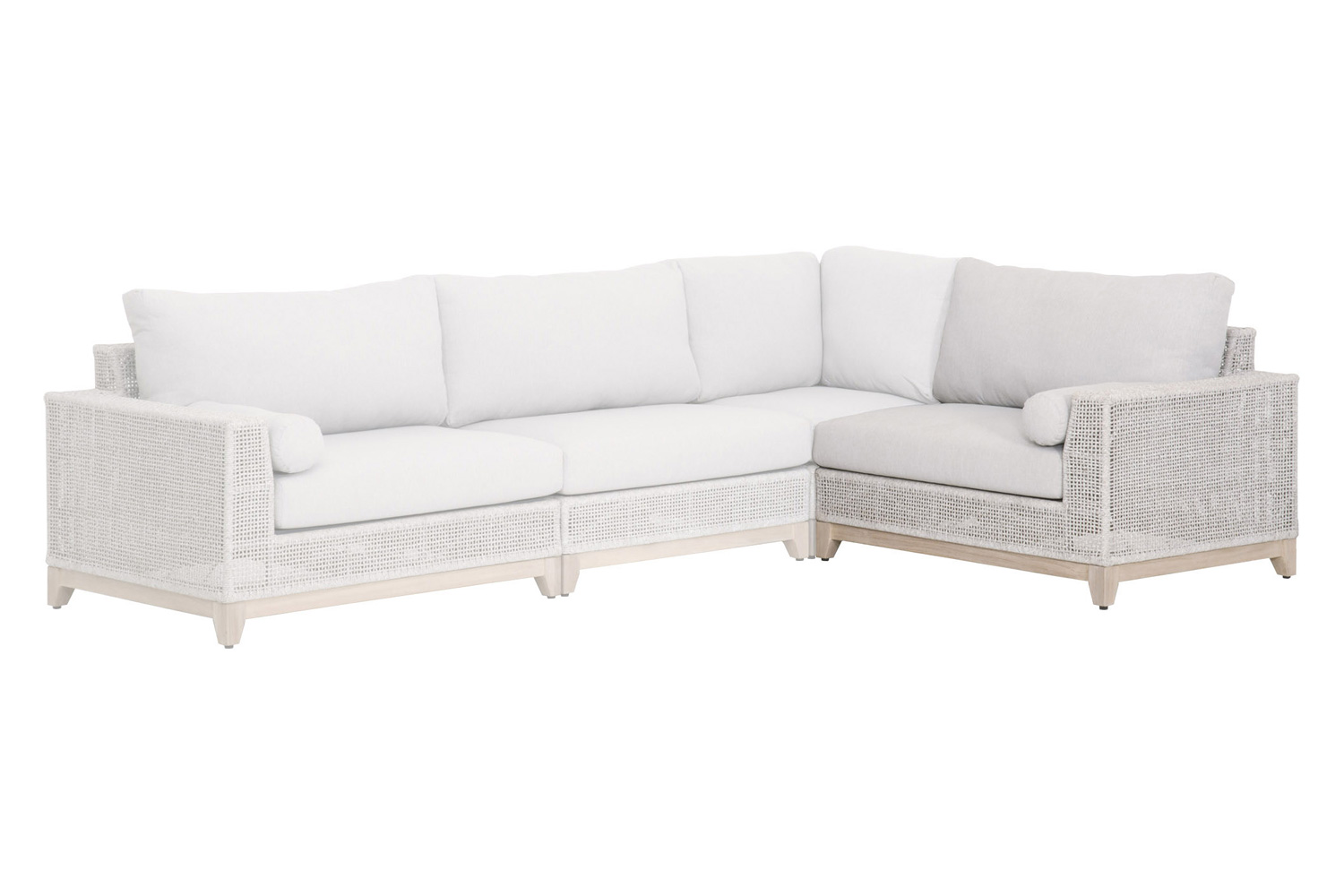 Essentials Woven Tropez Outdoor Modular Right Facing 1-Arm Sofa - Gray Teak/Taupe & White Flat, Performance Pumice