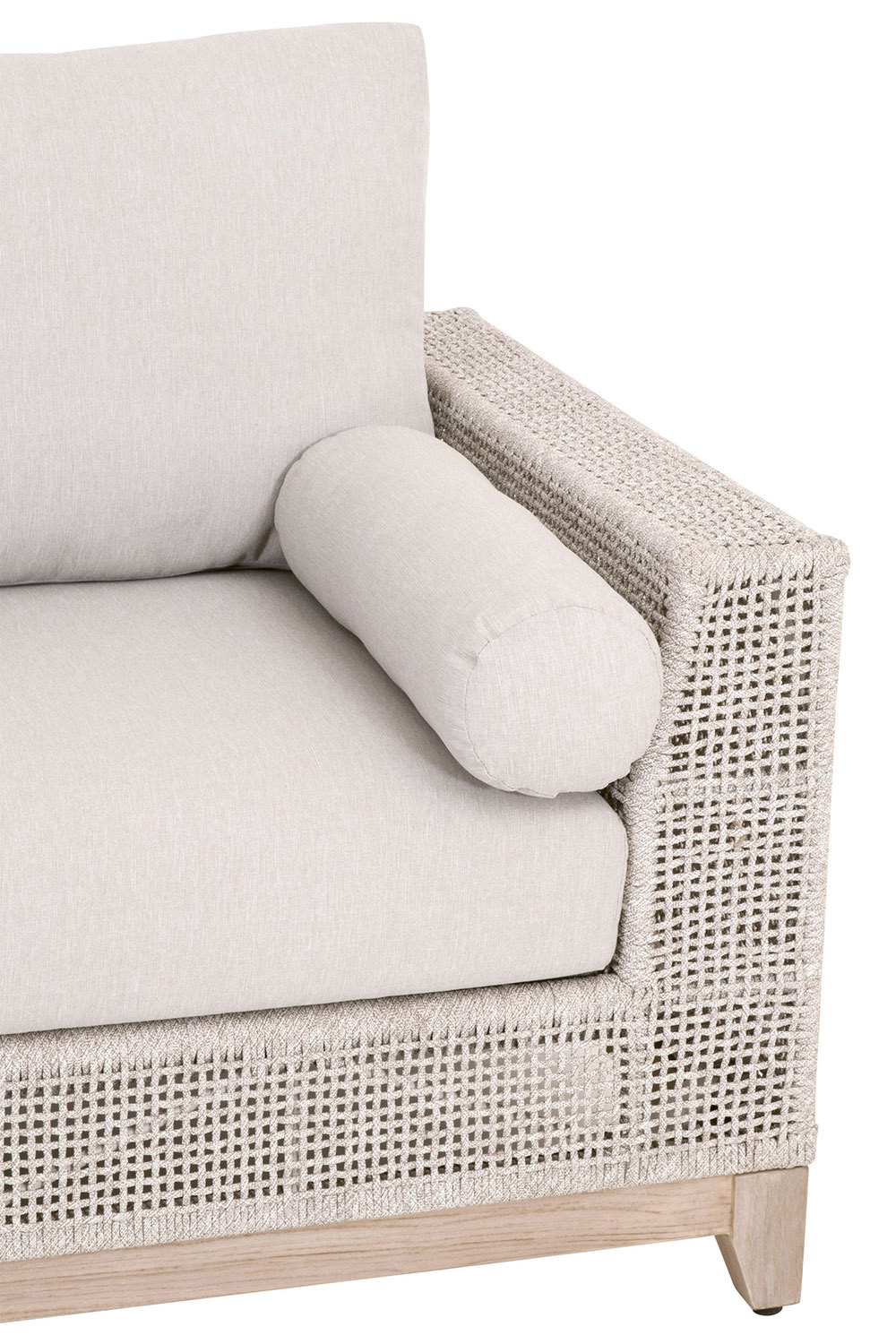 Essentials Woven Tropez Outdoor Modular Right Facing 1-Arm Sofa - Gray Teak/Taupe & White Flat, Performance Pumice