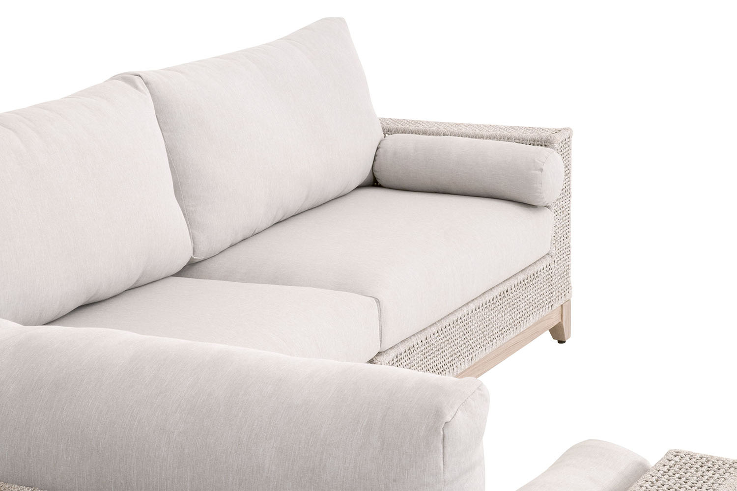 Essentials Woven Tropez Outdoor Modular Right Facing 1-Arm Sofa - Gray Teak/Taupe & White Flat, Performance Pumice