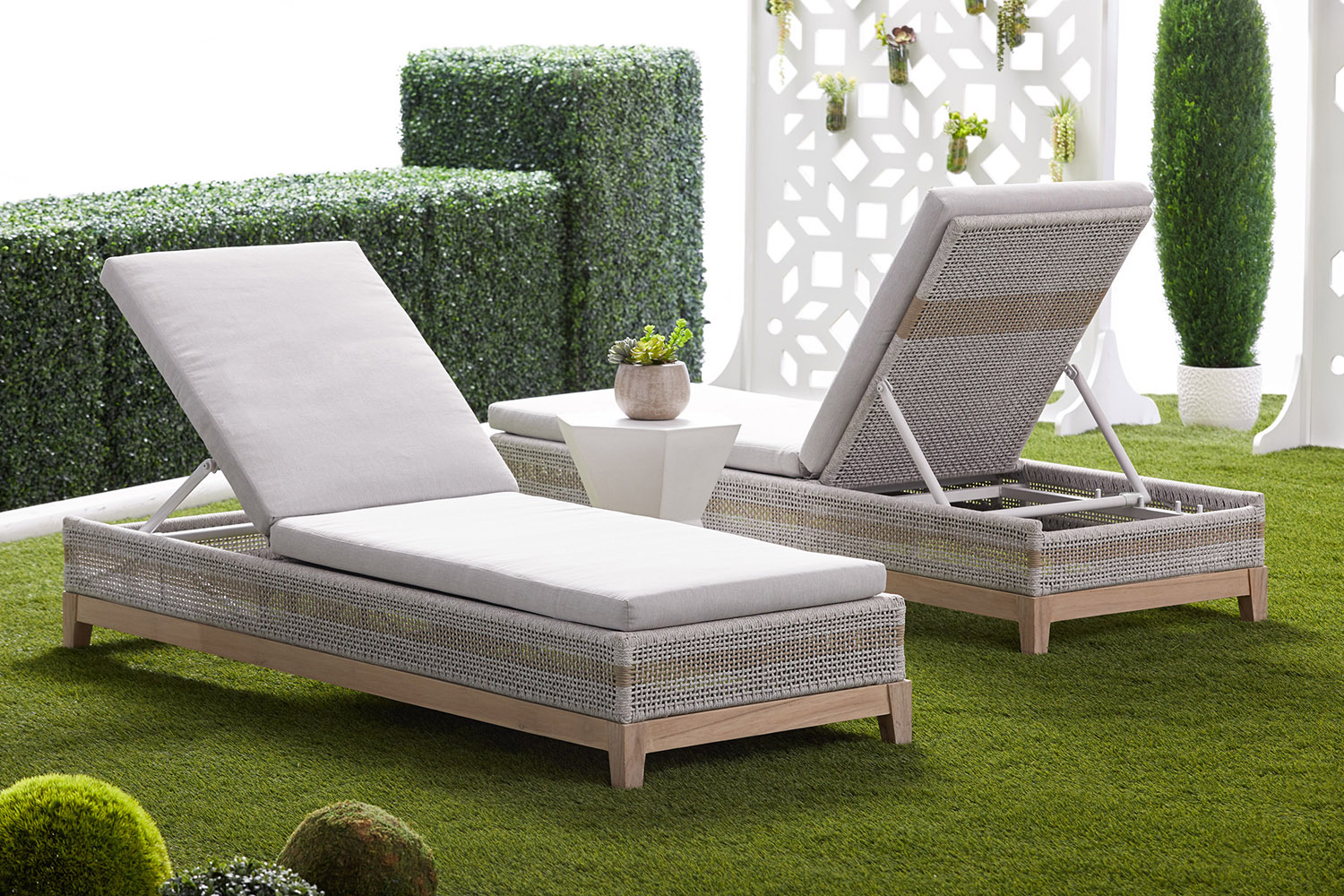 Essentials - Woven Tapestry Outdoor Chaise Lounge in Taupe