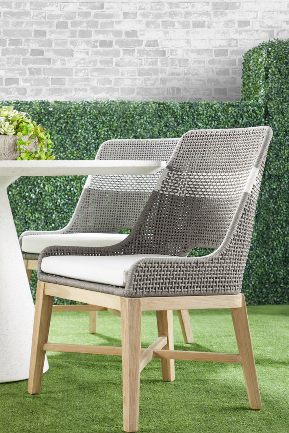 Essentials Woven Tapestry Outdoor Dining Chair, Set of 2 - Dove Flat Rope