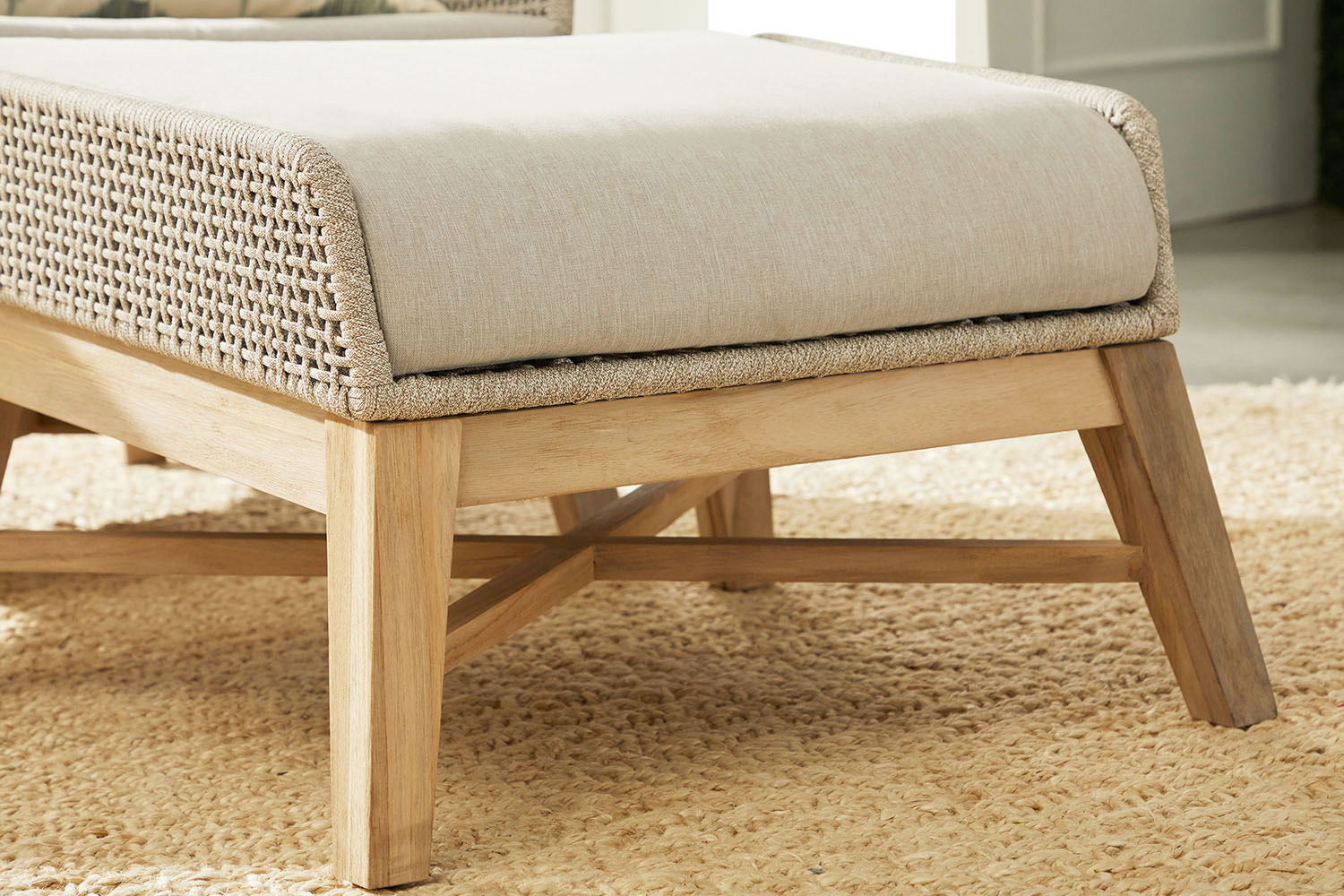 Essentials - Woven Tapestry Outdoor Footstool in Taupe