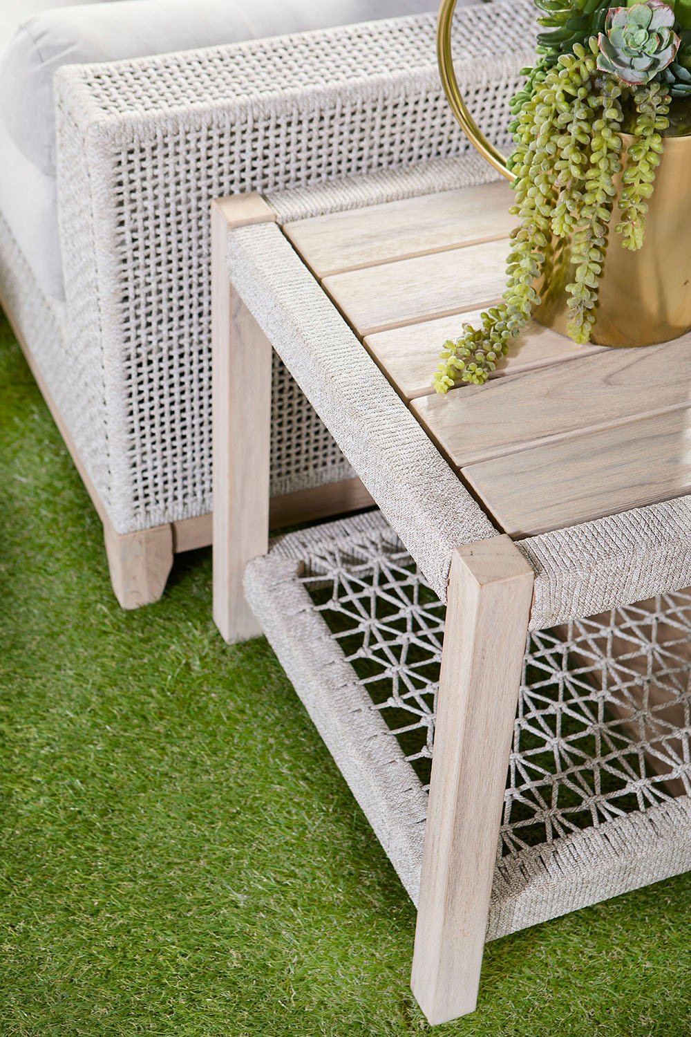 Essentials Woven Wrap Outdoor End Table - Taupe