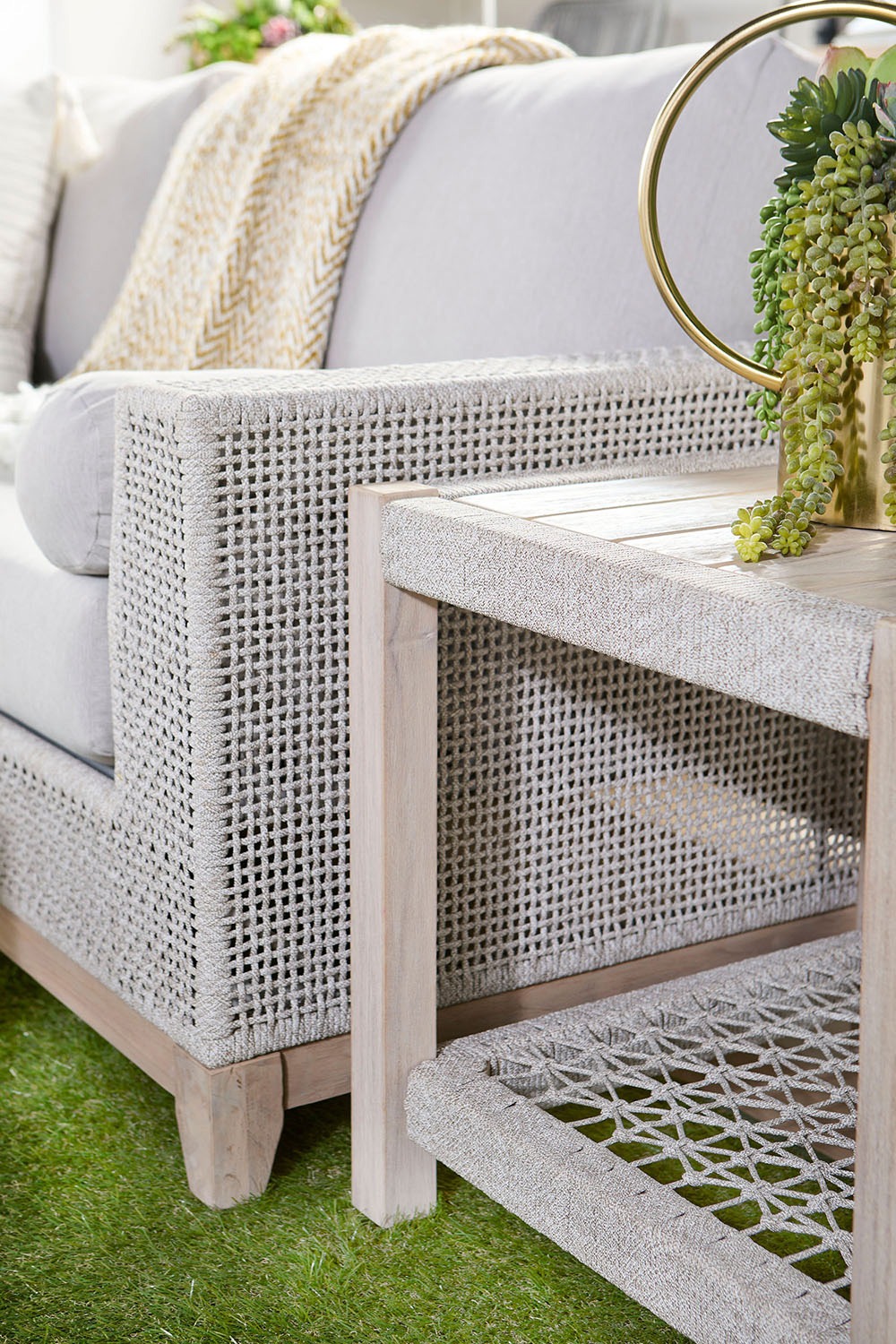 Essentials Woven Wrap Outdoor End Table - Taupe