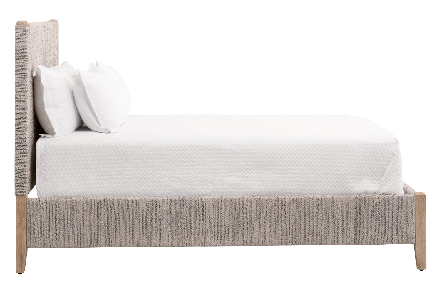 Essentials Woven Malay Queen Bed - White Wash Natural Gray