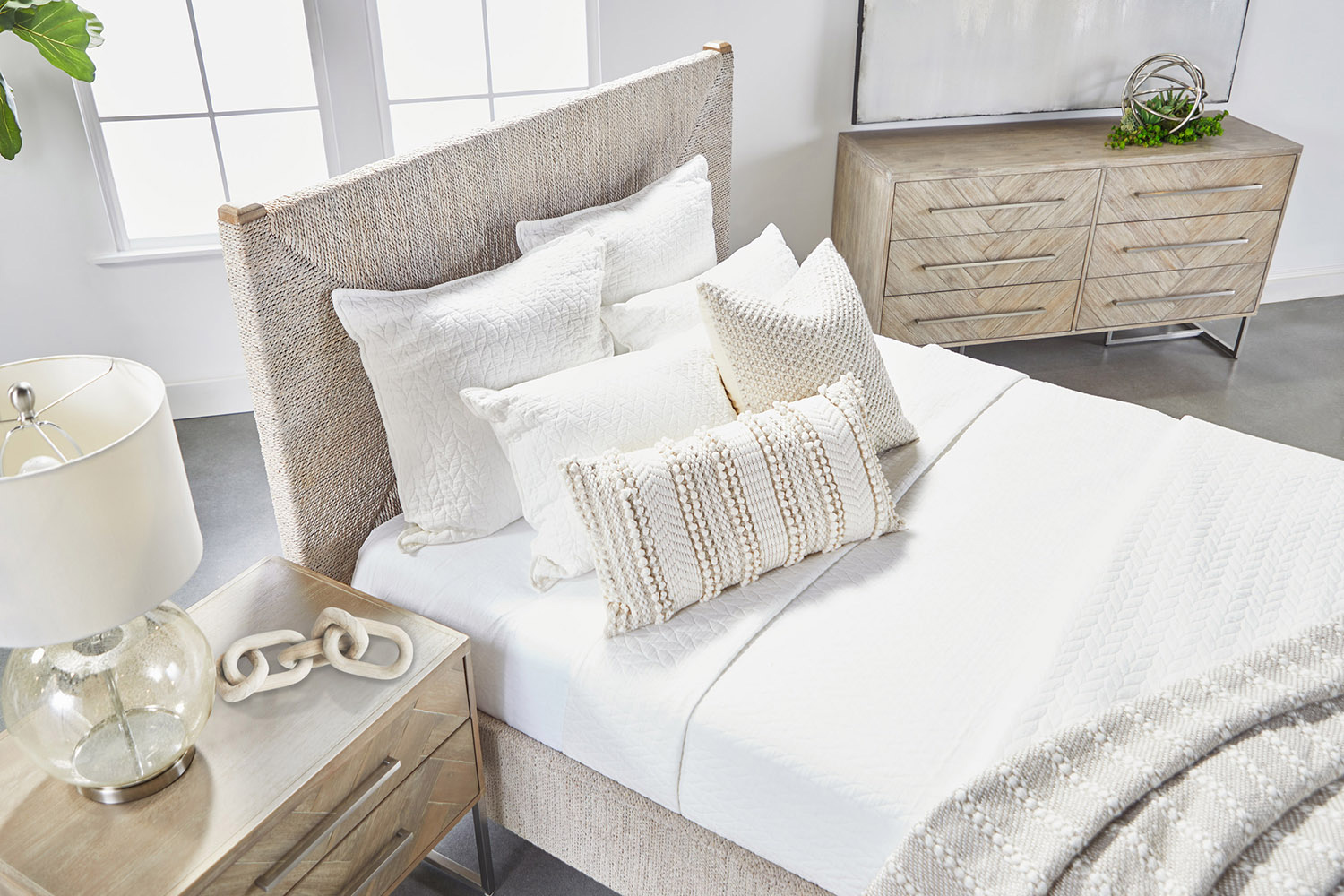 Essentials Woven Malay Queen Bed - White Wash Natural Gray